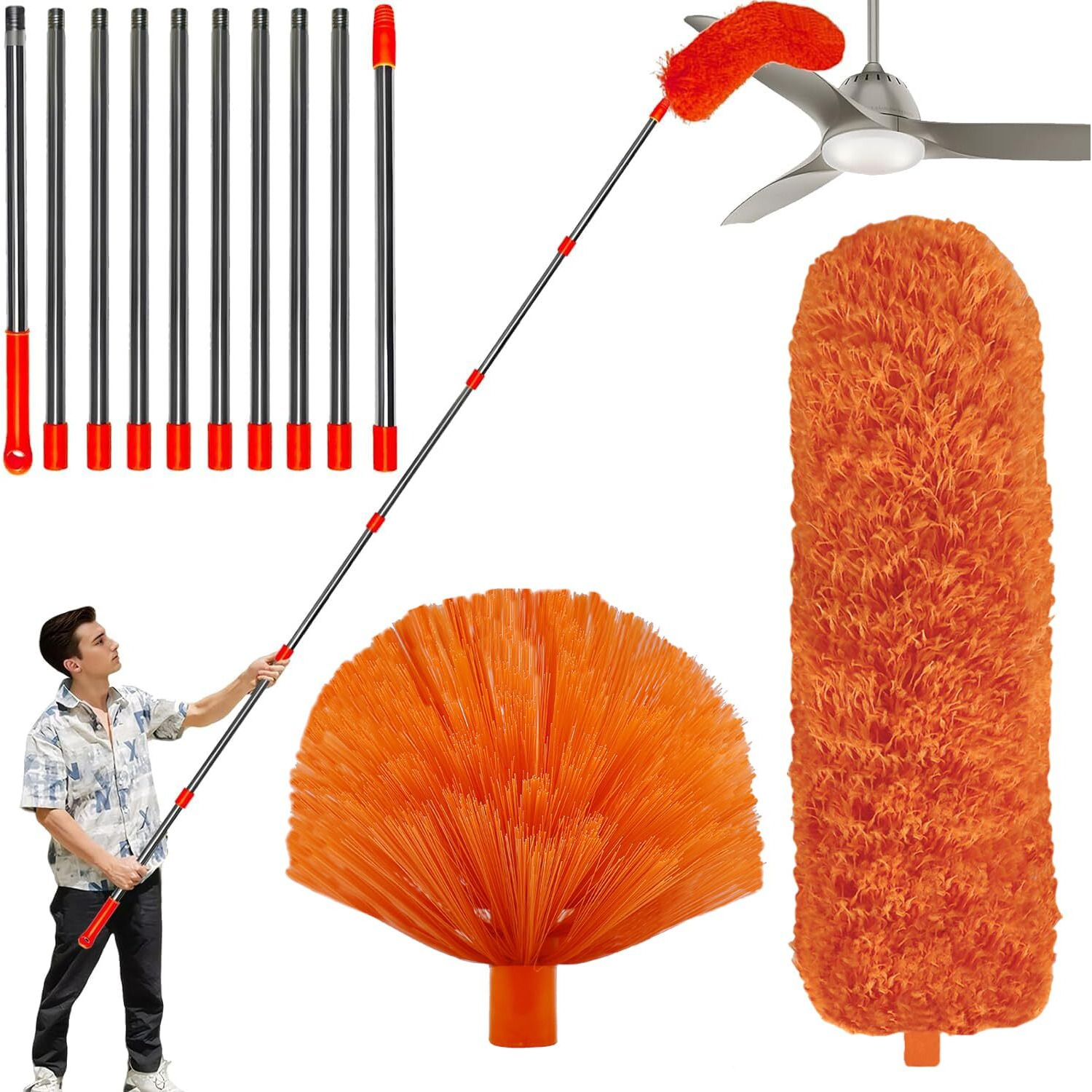 20 Feet High Reach Duster Kit With 2-14 Ft Extension Pole  Cobweb & Corner Brush Cleaning Duster Kit For Cleaning  Microfiber Feather Duster Cleaner With Washable Head For Ceiling Fan  Furniture  Home