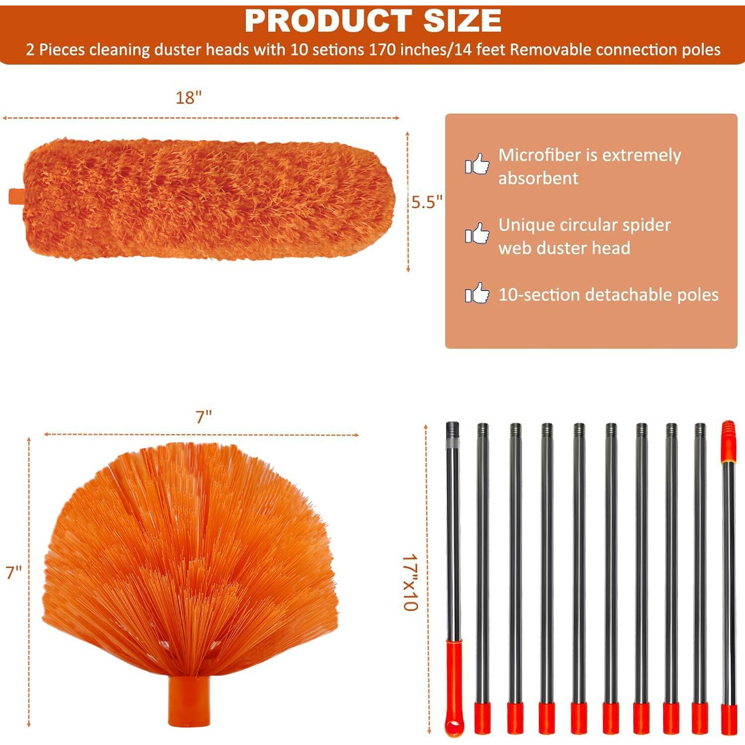 20 Feet High Reach Duster Kit With 2-14 Ft Extension Pole  Cobweb & Corner Brush Cleaning Duster Kit For Cleaning  Microfiber Feather Duster Cleaner With Washable Head For Ceiling Fan  Furniture  Home