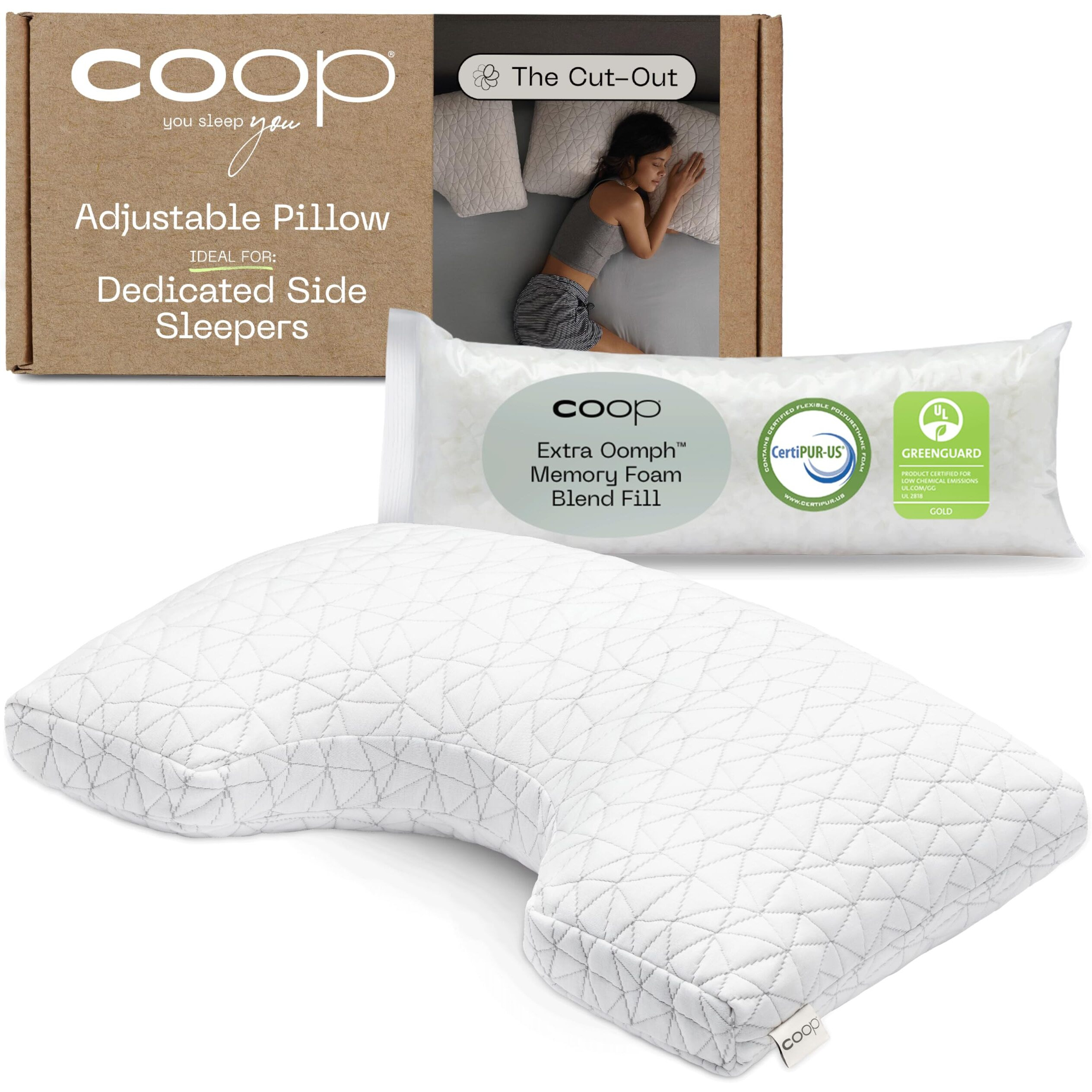 Coop Home Goods Original Cut-Out Adjustable Pillow  Queen Size Bed Pillows For Neck & Head Support  Memory Foam Pillows - Medium Firm For Side Sleeper  Certipur-Us/Greenguard Gold