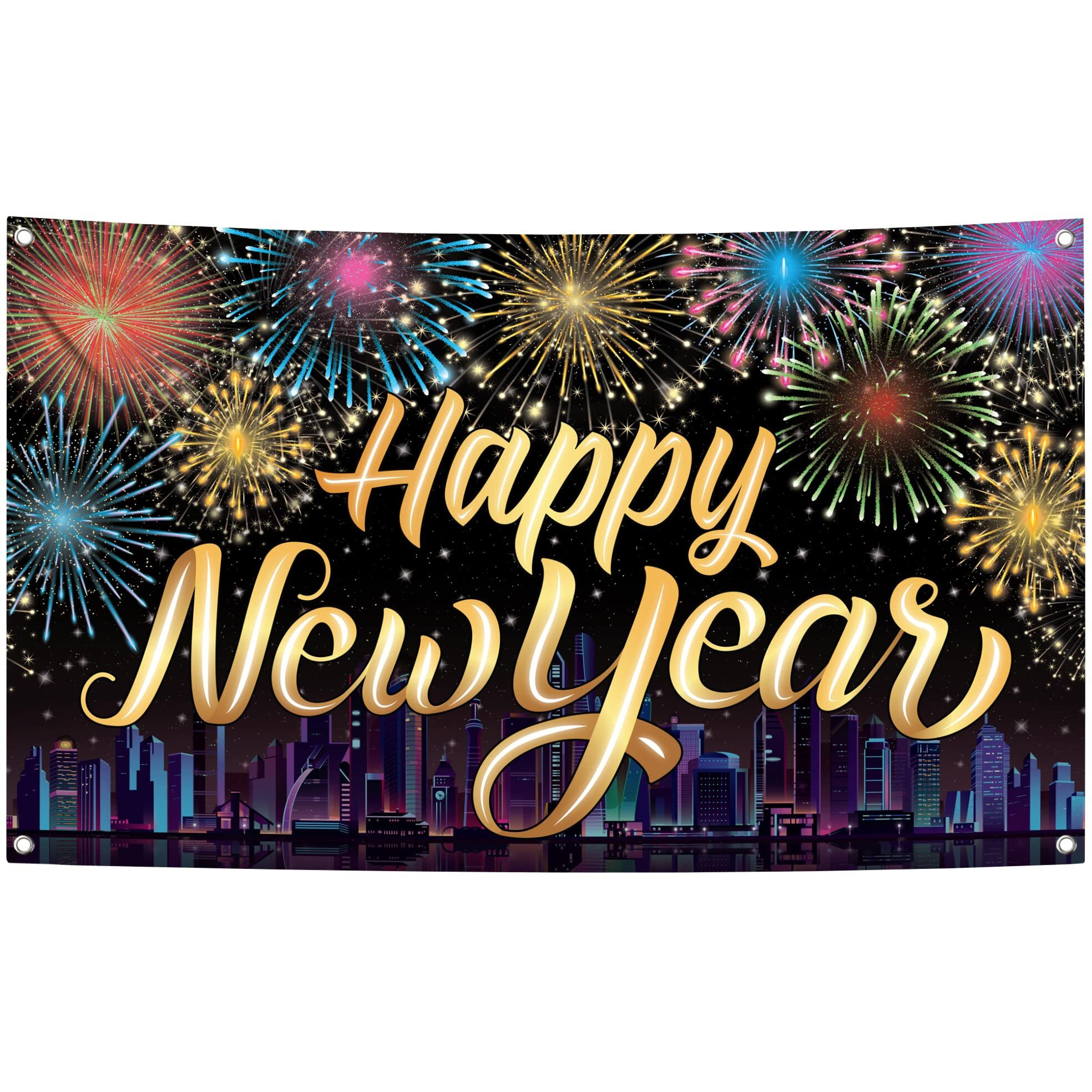 Katchon  Xtralarge Happy New Year Banner - 72X44 Inch | Happy New Year Decorations 2025 | Firework New Years Backdrop For Nye Decorations | Happy New Year Backdrop  New Years Eve Party Supplies 2025
