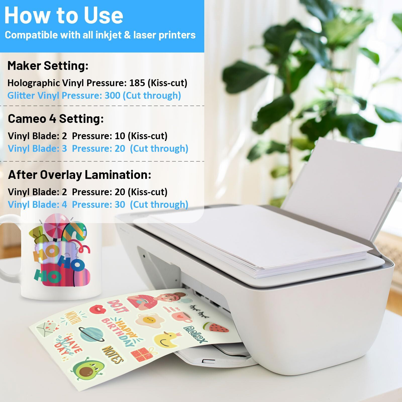 Teckwrap Printable Vinyl Sticker Paper For Inkjet Printer  Glow In The Dark Vinyl Inkjet Printable Sticker Paper  8.26"" X 11.69"" A4 Size For Scrap-Booking  Craft Cutters  Home Decor  14 Sheets/Pack