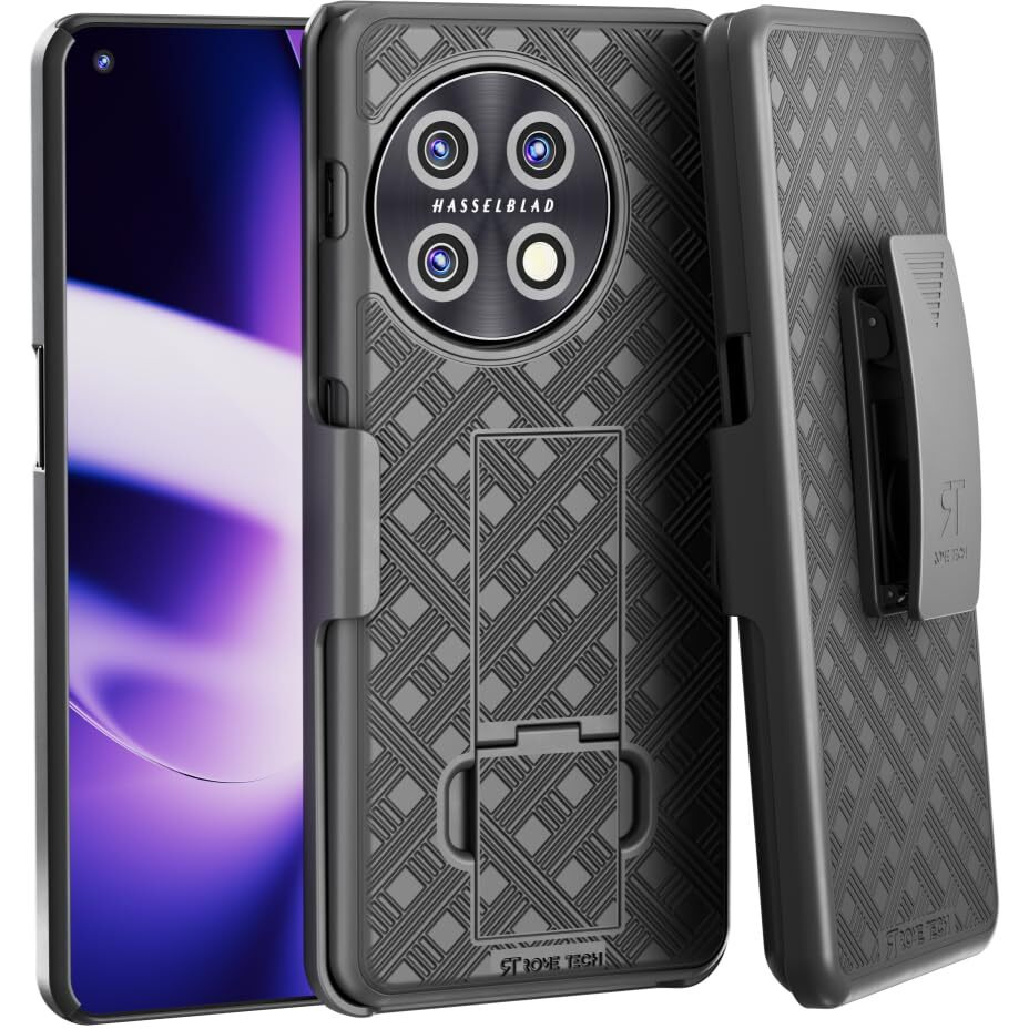 Rome Tech Holster Case With Belt Clip For Oneplus 11 6.7"" (2023) - Phb110 - Slim Heavy Duty Rugged Phone Cover With Kickstand Compatible With One Plus 11 - Black