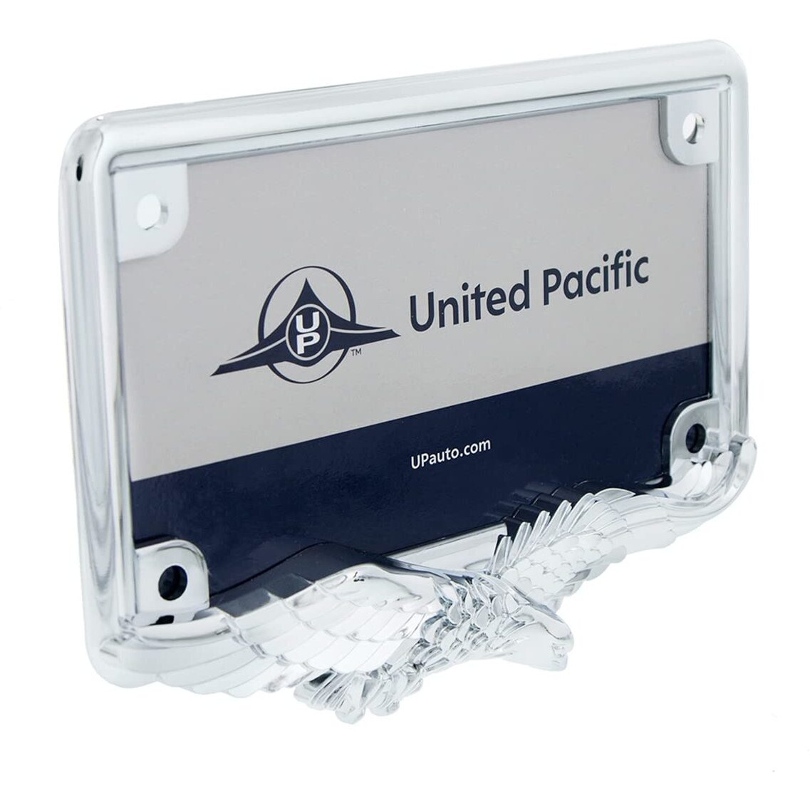United Pacific 50118 Diecast Chrome Soaring Eagle Motorcyle License Plate Frame Holder  Detailed Design  Metal Construction  Durable - One Frame