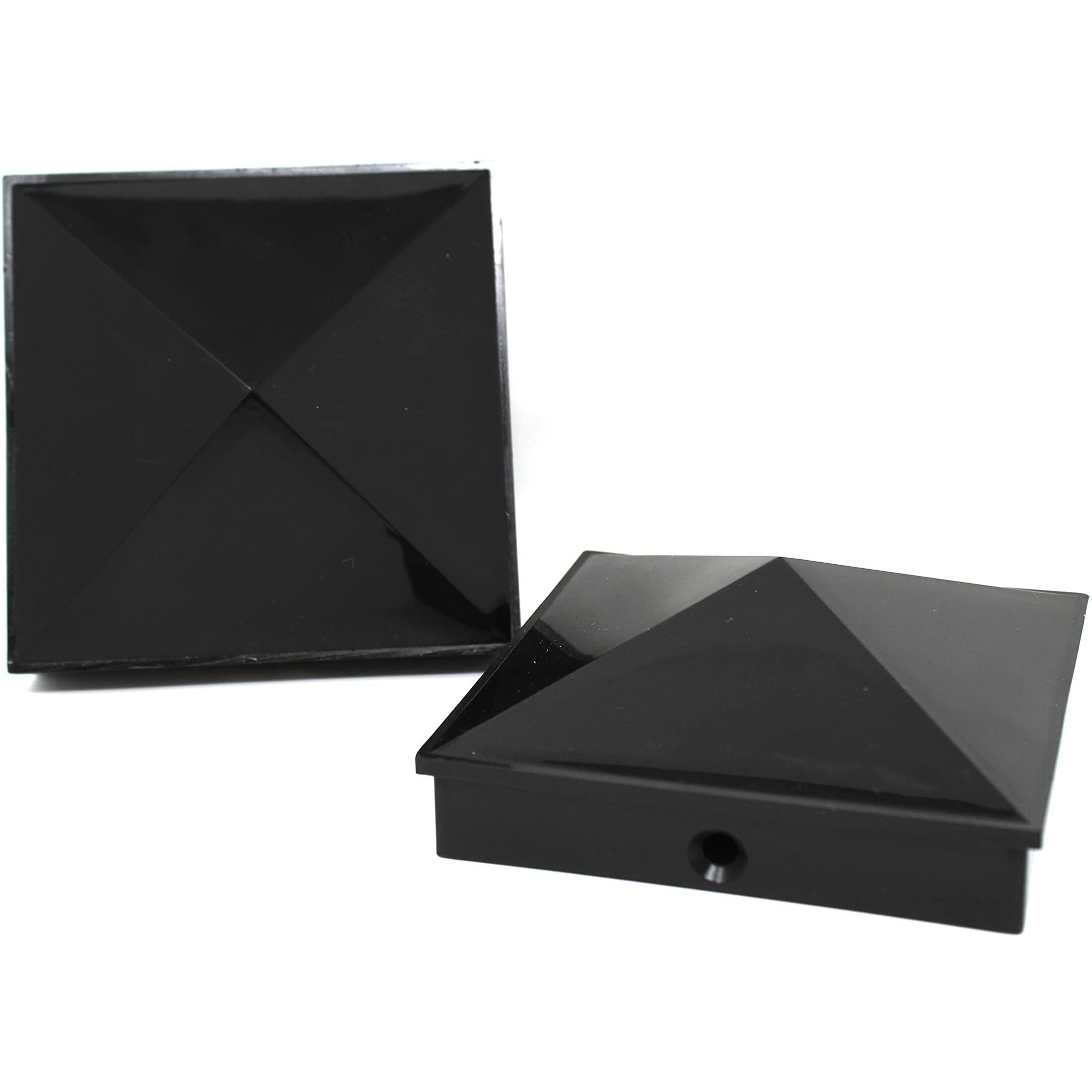 5X5 Nominal (4.5"" X4.5"") Plastic Pyramid Vinyl Fence Post Cap With Pre-Drilled Hole Black Or White Multiple Quantities For Nominal 5"" X 5"" Posts (16  Black)