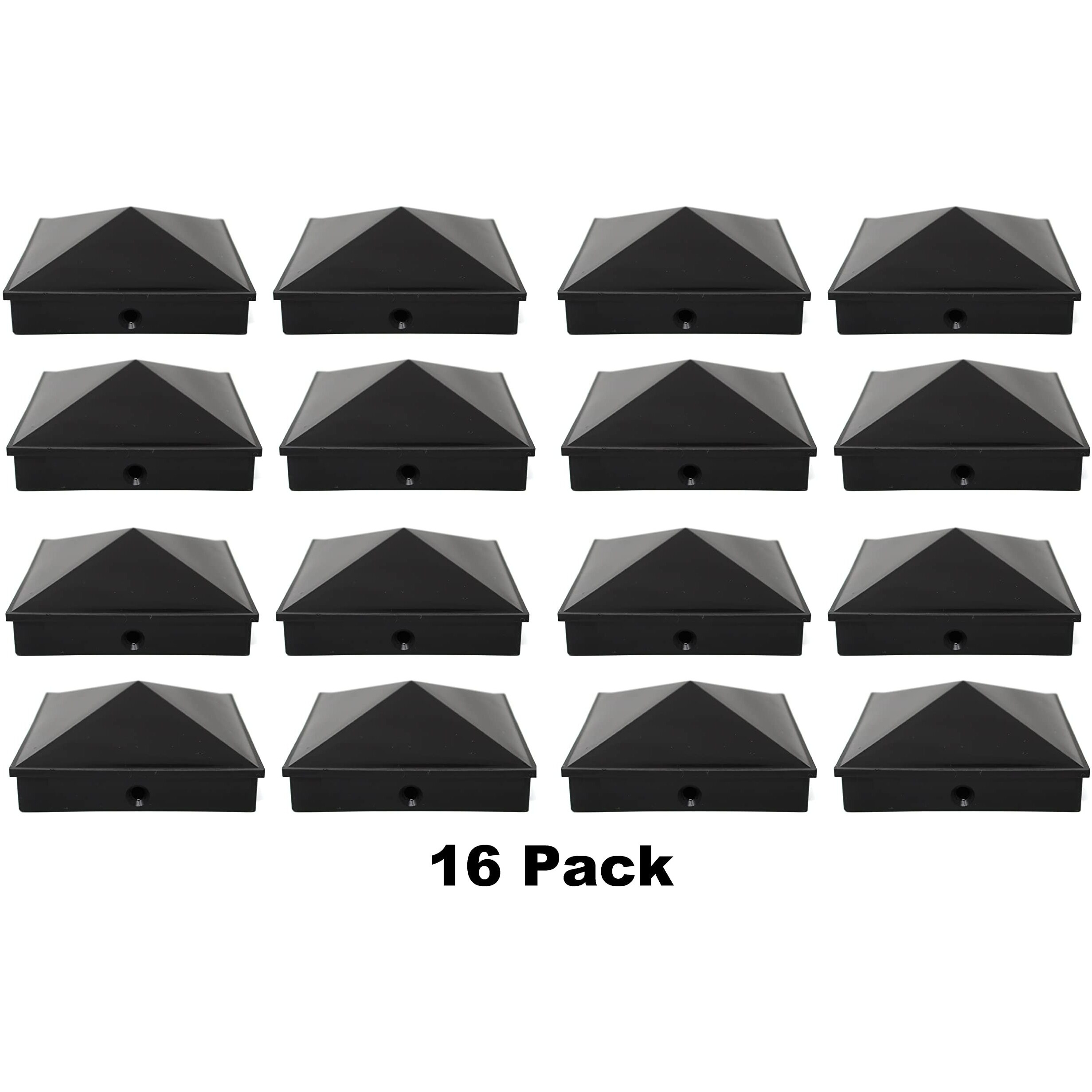 5X5 Nominal (4.5"" X4.5"") Plastic Pyramid Vinyl Fence Post Cap With Pre-Drilled Hole Black Or White Multiple Quantities For Nominal 5"" X 5"" Posts (16  Black)