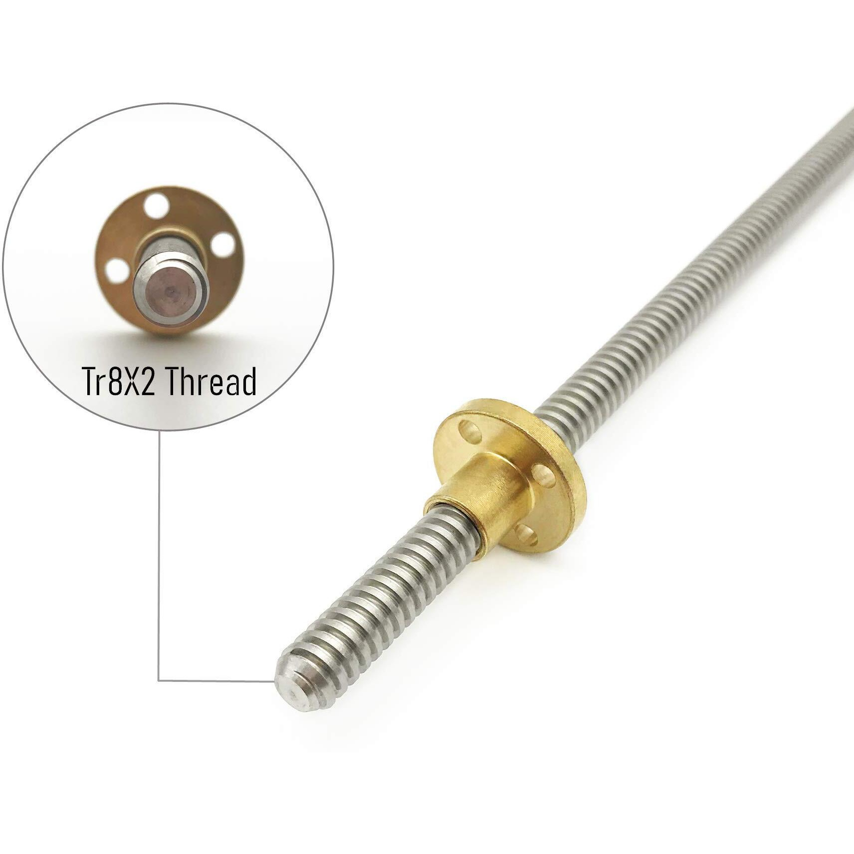 2Pcs 200Mm(7.88 Inches)Tr8X2 Lead Screw With T8 Brass Nut (Acme Thread  2Mm Pitch  1 Start  2Mm Lead) For Lcd Dlp Sla 3D Printer Z Axis And Cnc Machine