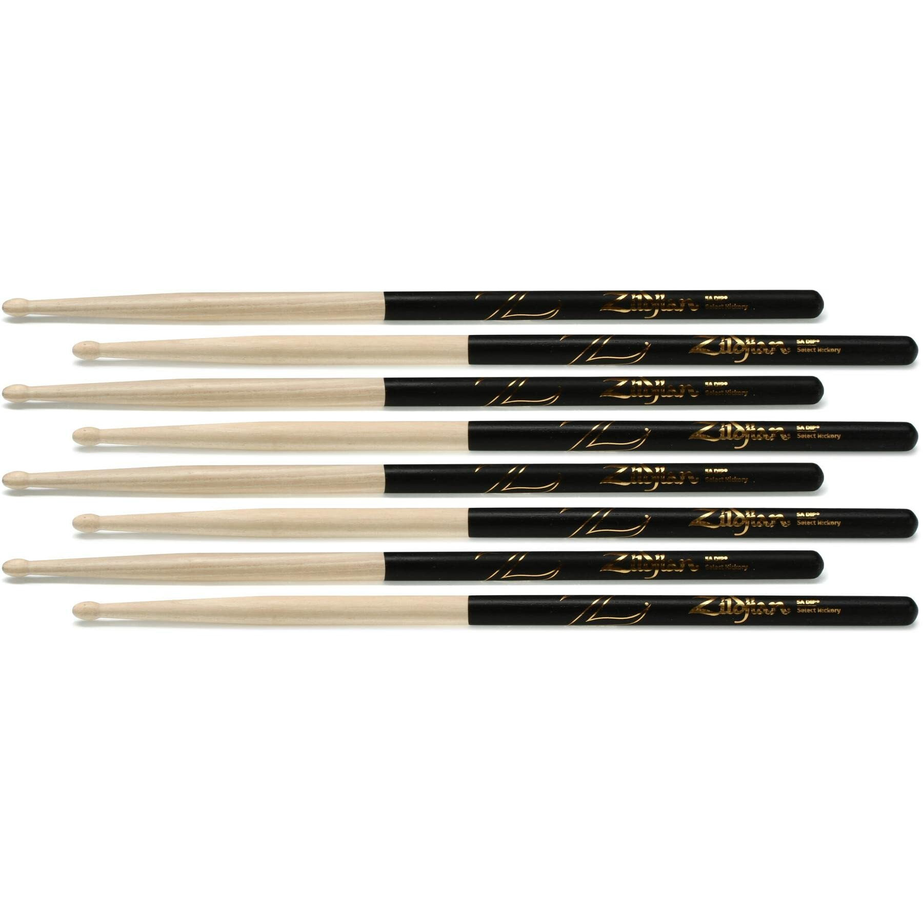 Zildjian Hickory Dip Series 4 For 3 Drumstick Pack - 5A - Wood Tip - Black