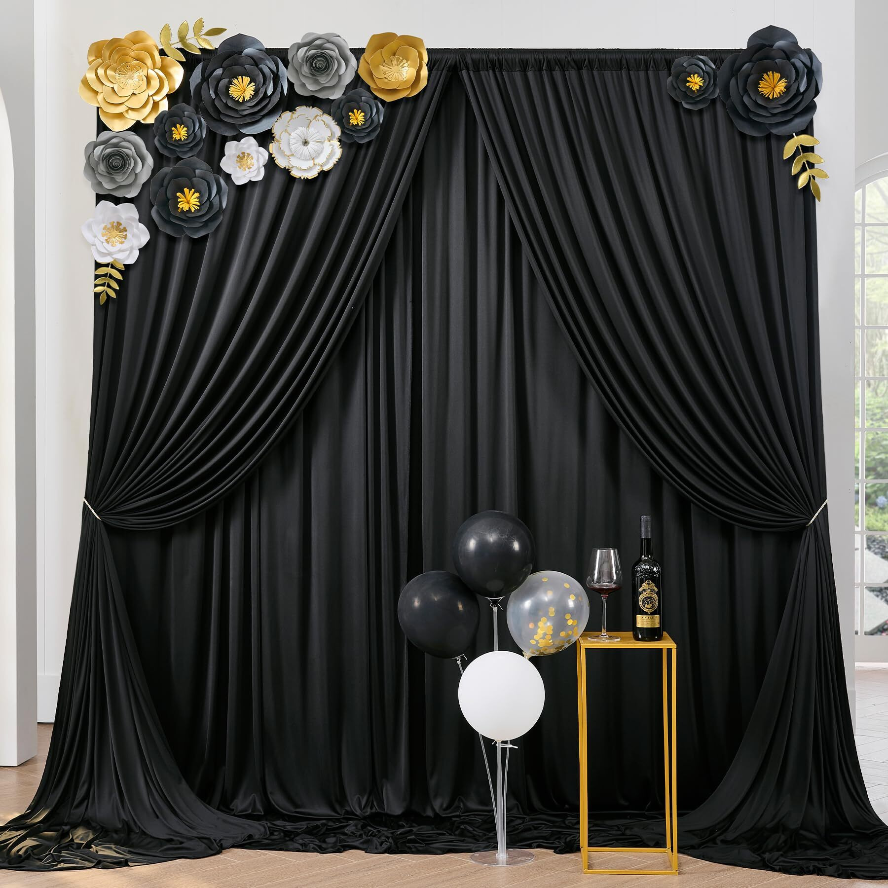 30Ft10Ft Wrinkle Free Black Backdrop Curtain For Party  6 Panels 510 Ft Thick Silky Polyester Photo Backdrop Drapes For 50Th Birthday Parties Baby Shower Graduation Wedding Photograhy Home Decor