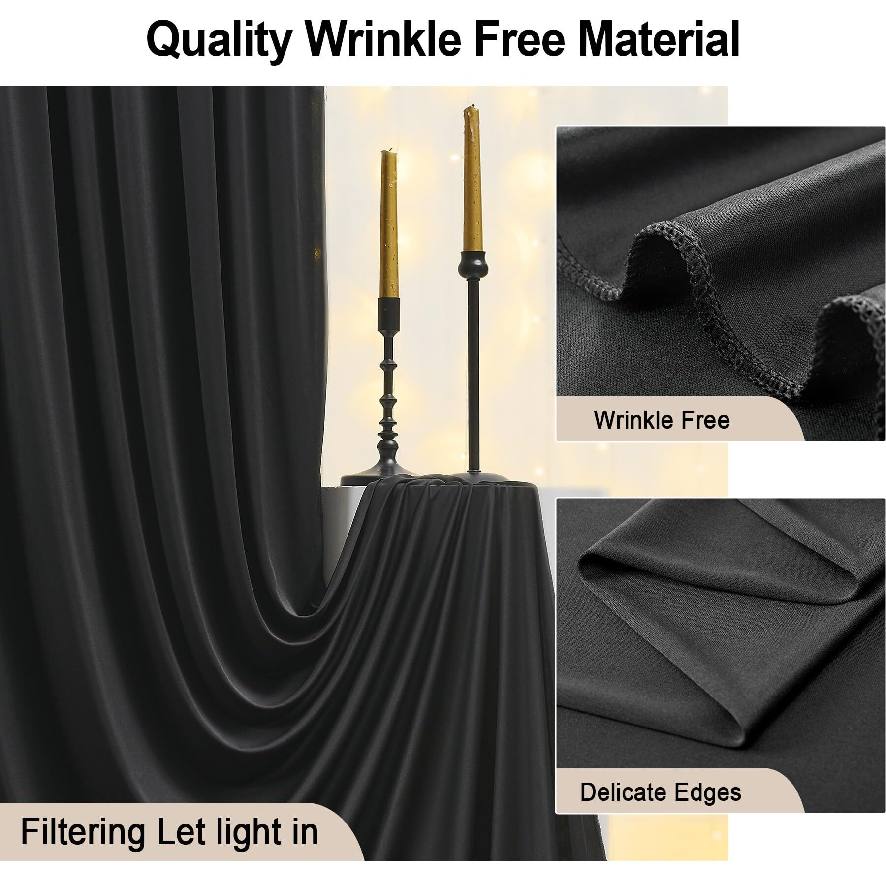 30Ft10Ft Wrinkle Free Black Backdrop Curtain For Party  6 Panels 510 Ft Thick Silky Polyester Photo Backdrop Drapes For 50Th Birthday Parties Baby Shower Graduation Wedding Photograhy Home Decor