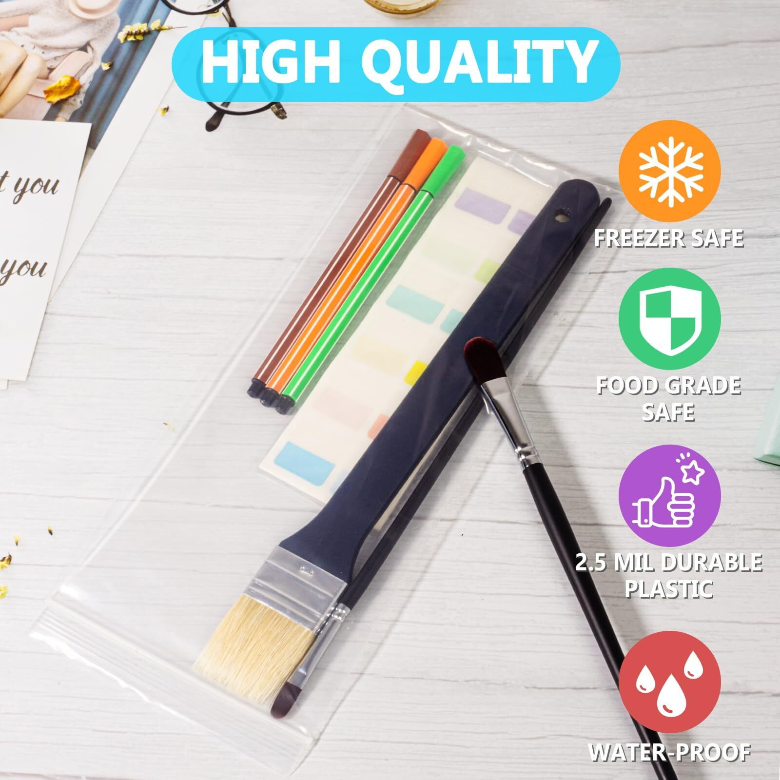 5X12 Long Plastic Bags  Zip Bags Clear Plastic Poly Bags  2.5 Mil  5"" X 12"" (Pack Of 100)