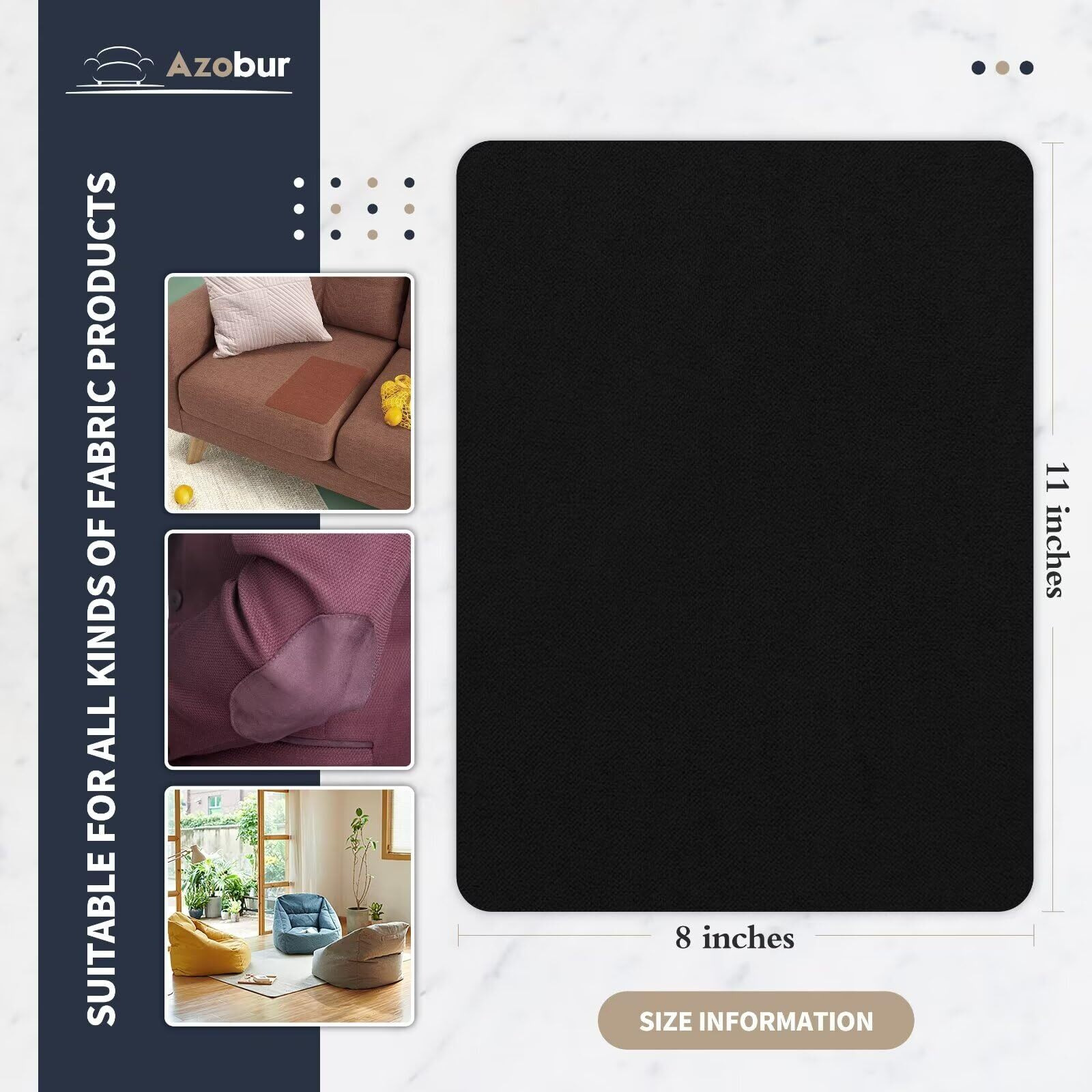 Azobur Velvet Patch Self-Adhesive Rectangular Flannel Fabric Patch Multicolor Available Anti Scratch Velvet 8X11 Inch Peel And Stick For Sofas  Automotive Interior  Handbags And Pillow (Black)