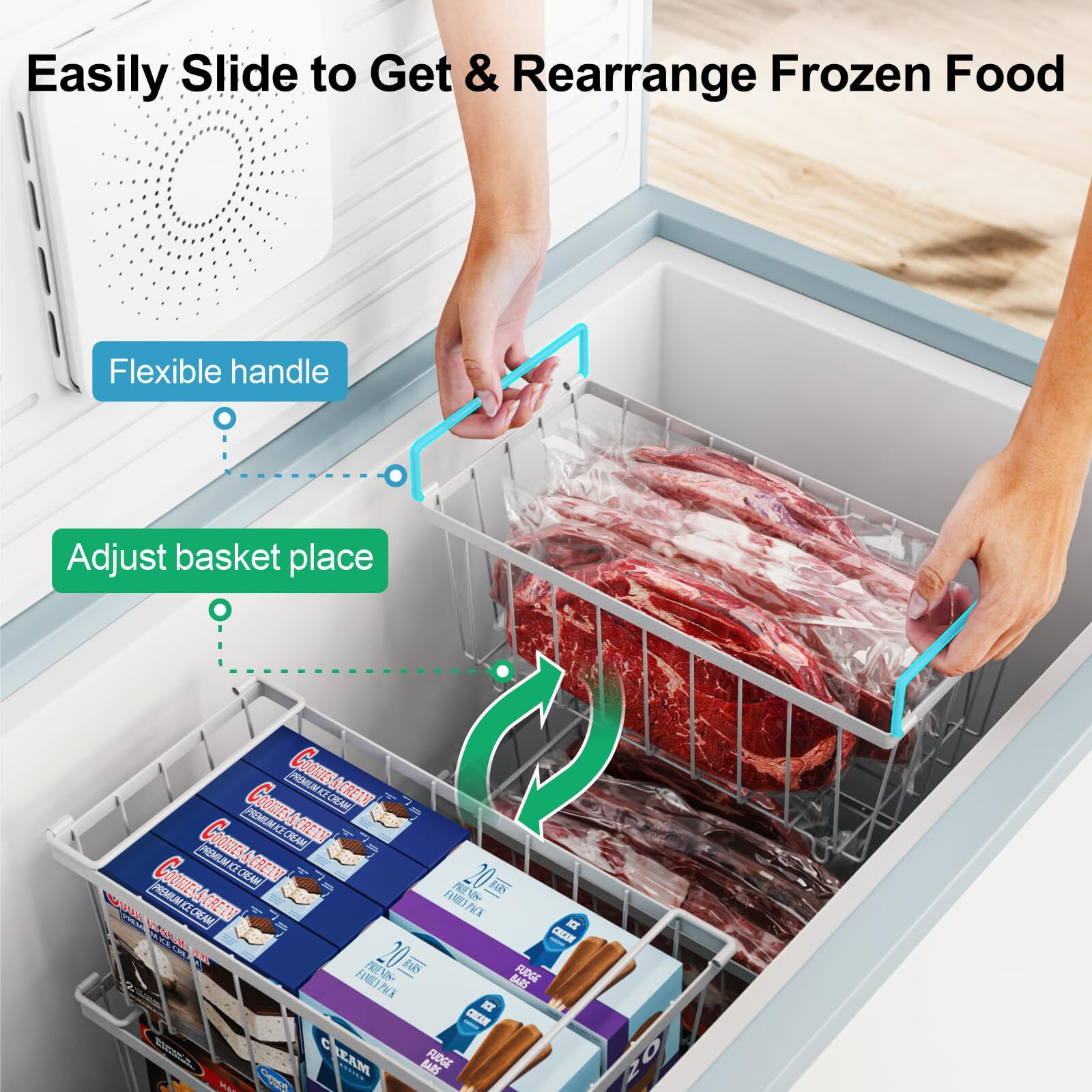 Ispecle Chest Freezer Organizer Bins - 8 Pack Stackable Deep Freezer Organizer Bins For Most 7 Cu.Ft Chest Freezer Sort Frozen Meats  Freezer Storage Bins With Handles Add Space Easy To Reach  White
