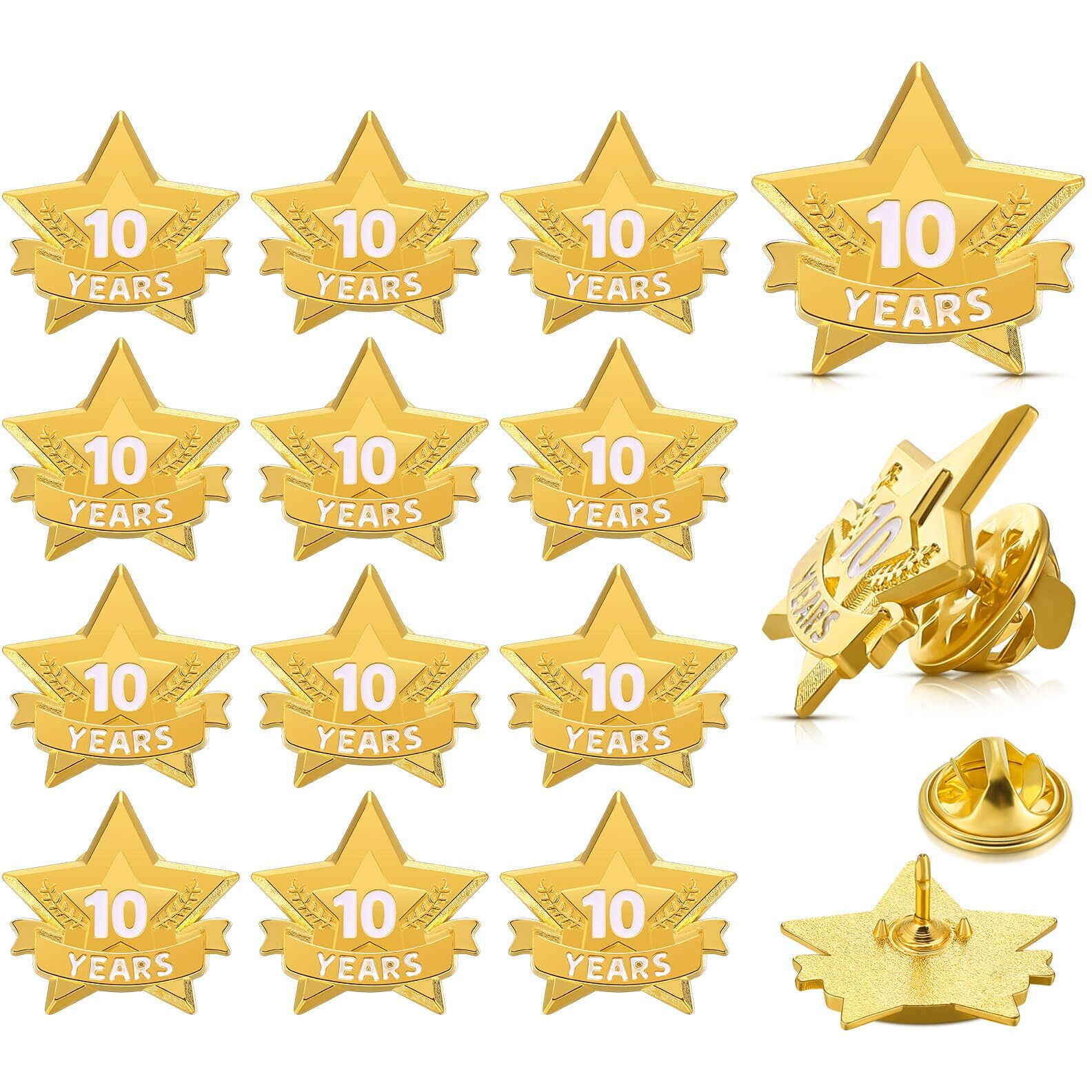 Tigeen 12 Pcs Year Service Reward Pins Star Enamel Pins Pins Year Of Service Award Lapel Pin For Long Standing Employees Volunteers Couples Anniversary (10 Years)