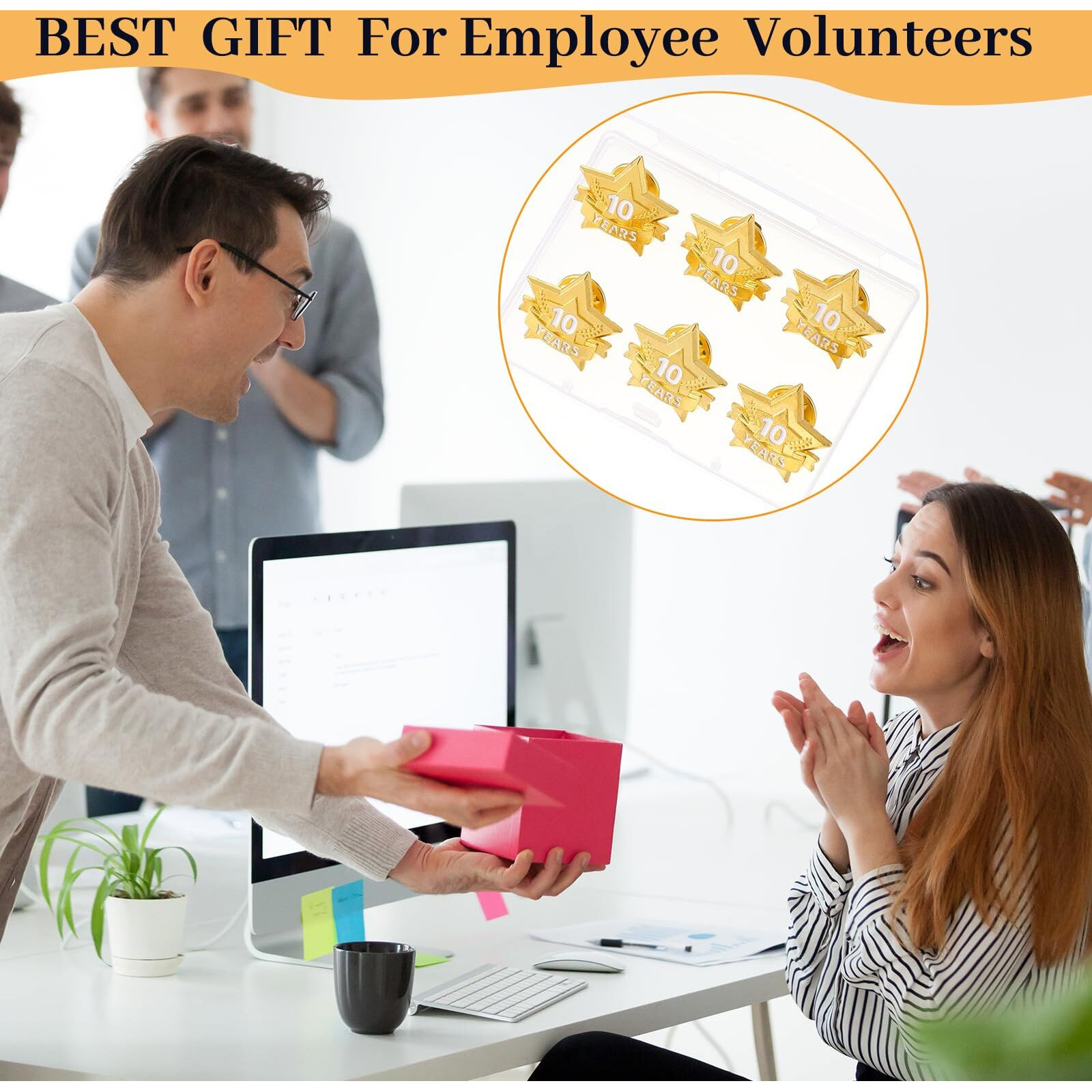 Tigeen 12 Pcs Year Service Reward Pins Star Enamel Pins Pins Year Of Service Award Lapel Pin For Long Standing Employees Volunteers Couples Anniversary (10 Years)