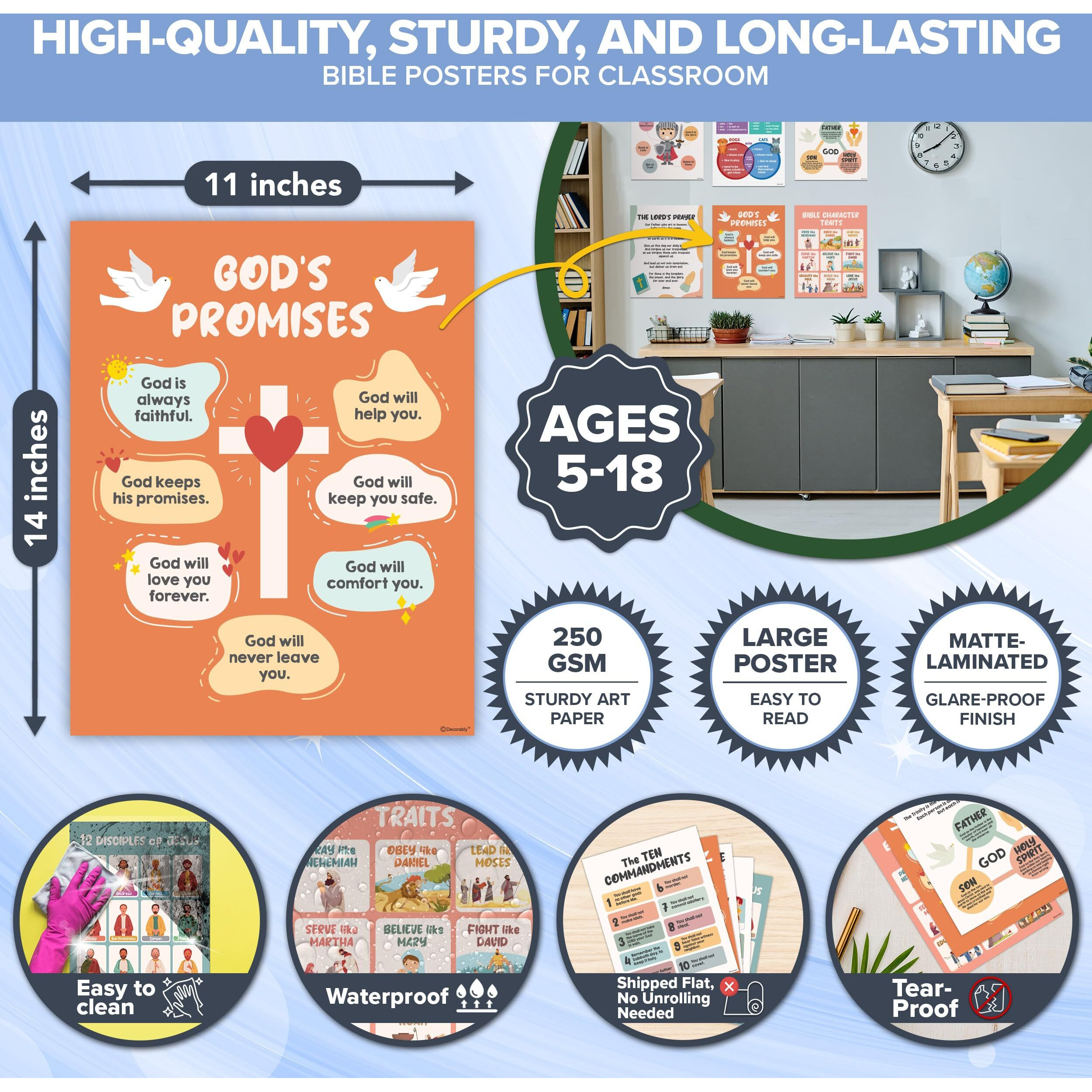 Decorably Bible Posters For Classroom - 15 Boho Christian Classroom Decor 11X14In Sunday School Decorations For Classroom Christian Classroom Posters  Christian Homeschool Decor Church Classroom Decor