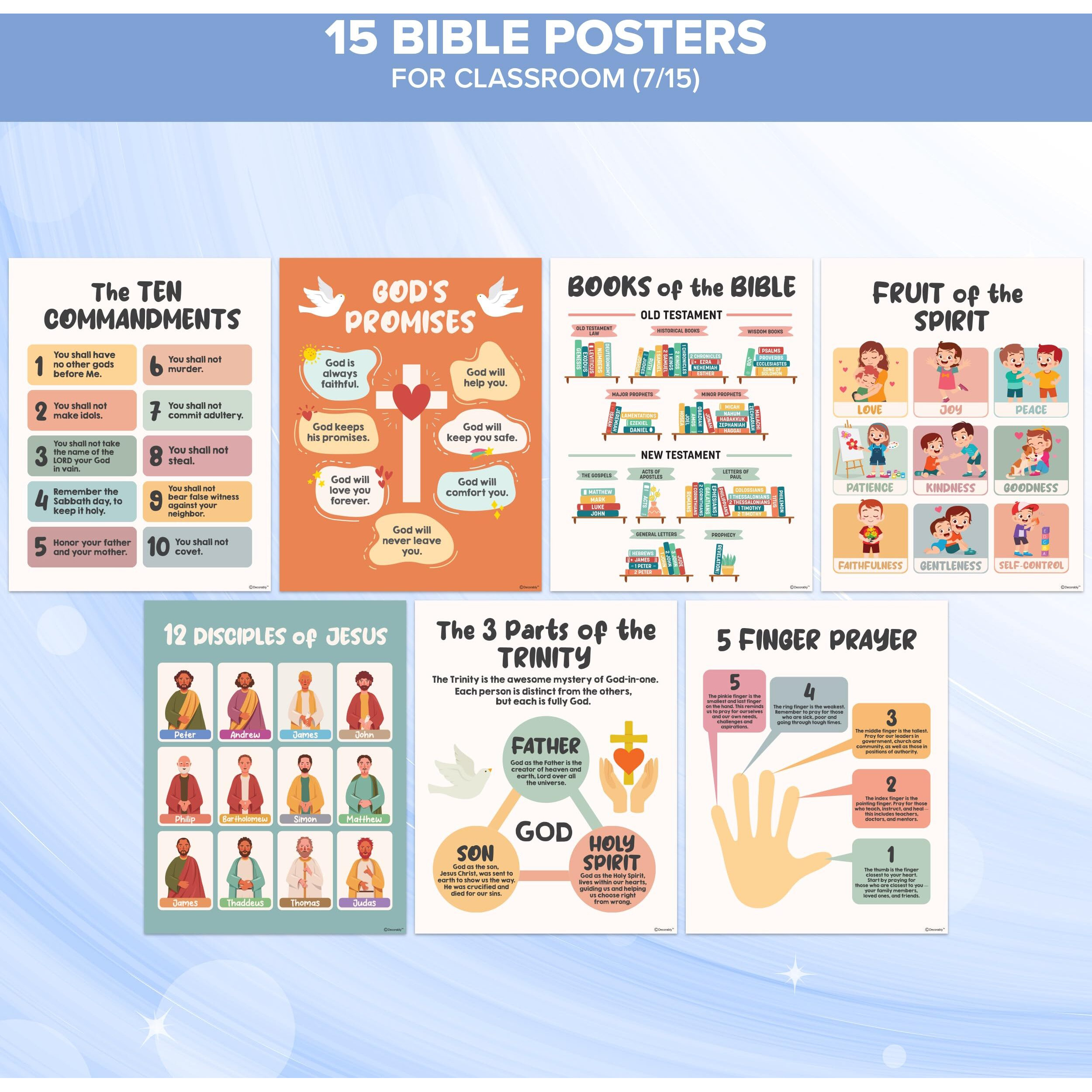 Decorably Bible Posters For Classroom - 15 Boho Christian Classroom Decor 11X14In Sunday School Decorations For Classroom Christian Classroom Posters  Christian Homeschool Decor Church Classroom Decor