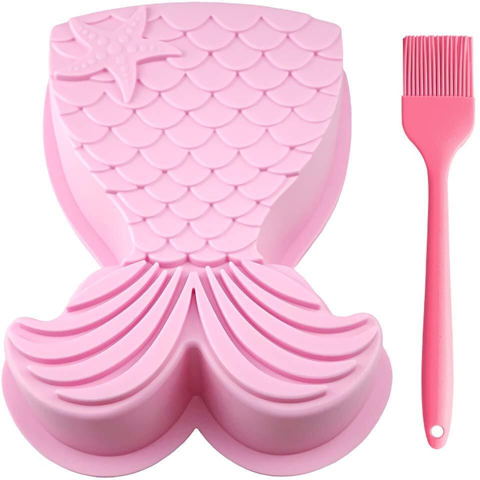 Mermaid Tail Silicone Cake Pan  Mermaid Tail Mold Mermaid Bread Baking Tray Cheesecake Muffin Cake Mold For Baby Shower Birthdays Parties (Random Color)