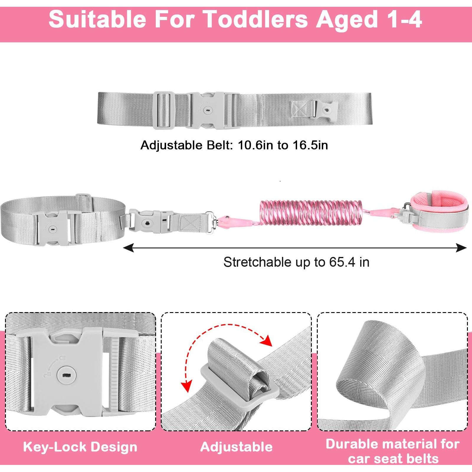 Accmor Reflective Toddler Belt Leash  Anti Lost Wrist Link For Baby  Kid Anti Lost Waist Band Child Leash With Lock For Babies Girls  Child Walking Harness Wristband Rope Tether For Outdoor Travel