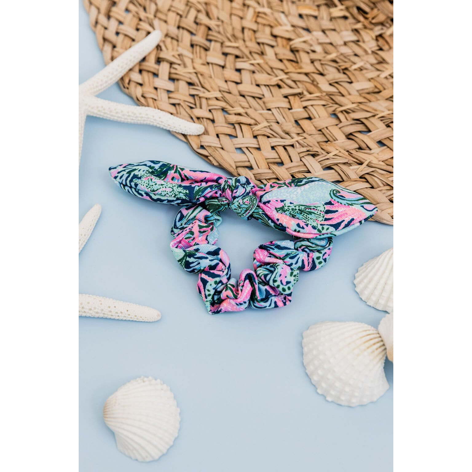 Lilly Pulitzer Blue/Pink/Green Women's Hair Tie Scrunchie With Bow Detail  Bringing Mermaid Back