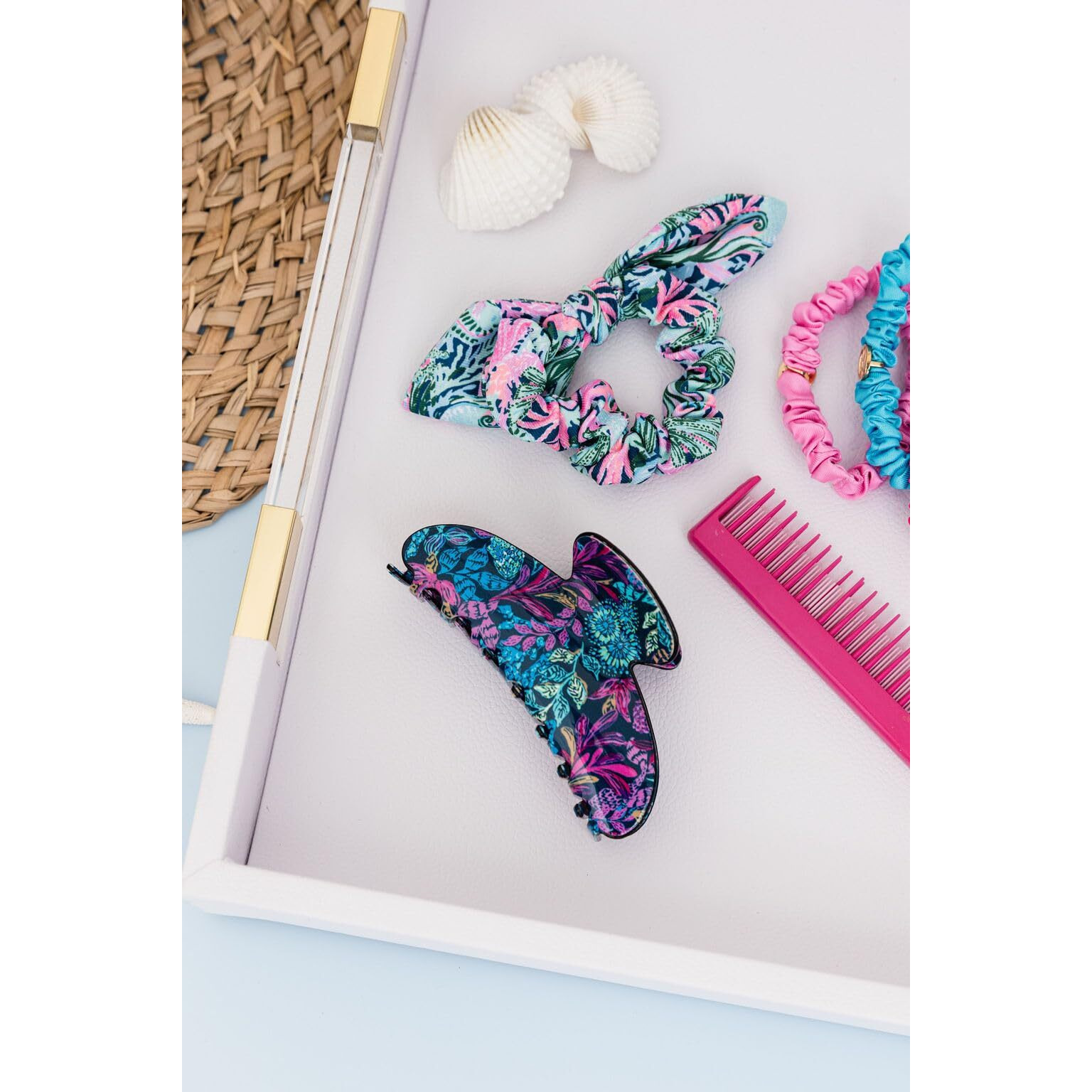 Lilly Pulitzer Blue/Pink/Green Women's Hair Tie Scrunchie With Bow Detail  Bringing Mermaid Back