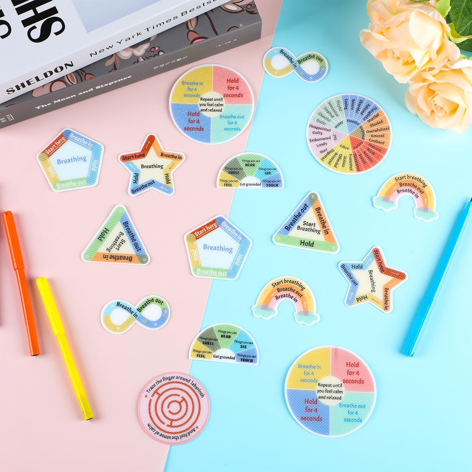 96 Pcs Breath Calm Anxiety Sensory Stickers Reusable Mindfulness Stickers Anti Stress Rough Textured Sticker Anxiety Strips For School Office Classroom Desk Adults Teens Tension Fidget Supplies