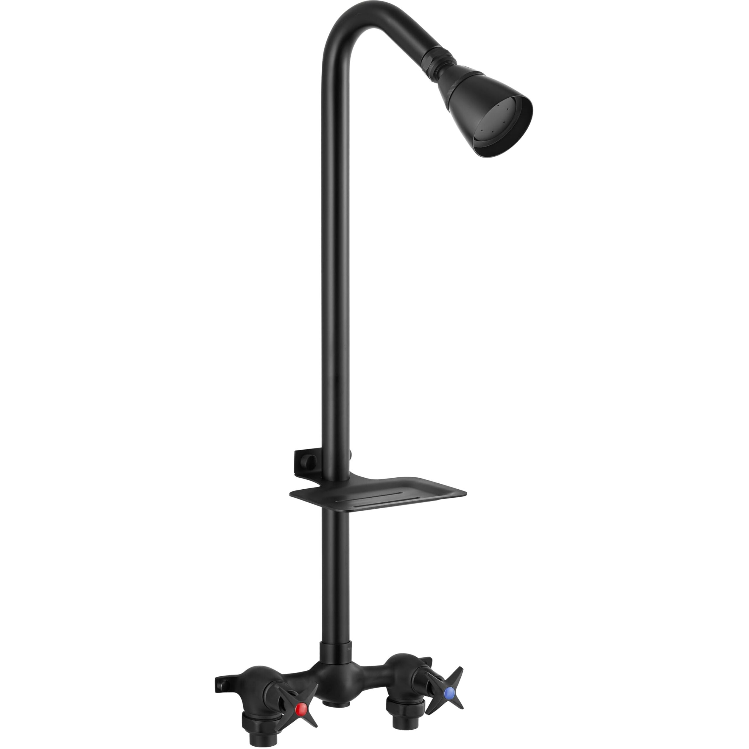 Aolemi Outdoor Shower Kit Outdoor Shower Fixtures Faucet System With High Pressure Showerhead 2-Handle Exposed Shower With Brass Mix Valve 6 Inch Center With Soap Dish Matte Black