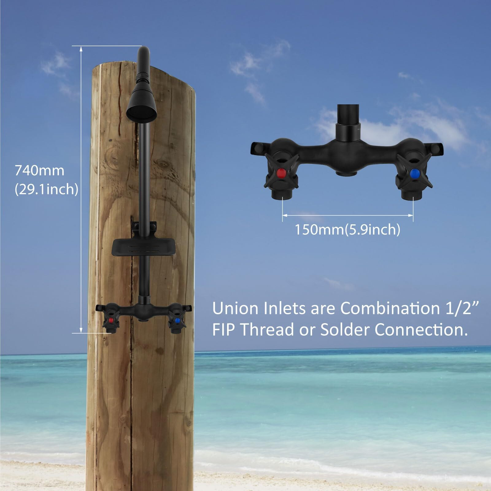 Aolemi Outdoor Shower Kit Outdoor Shower Fixtures Faucet System With High Pressure Showerhead 2-Handle Exposed Shower With Brass Mix Valve 6 Inch Center With Soap Dish Matte Black