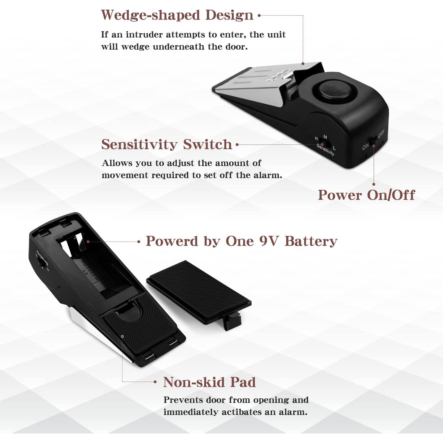 Emdmak Door Stop Alarm With 120Db Siren Door Stop For Home & Travel (Black) (Pack Of 3)