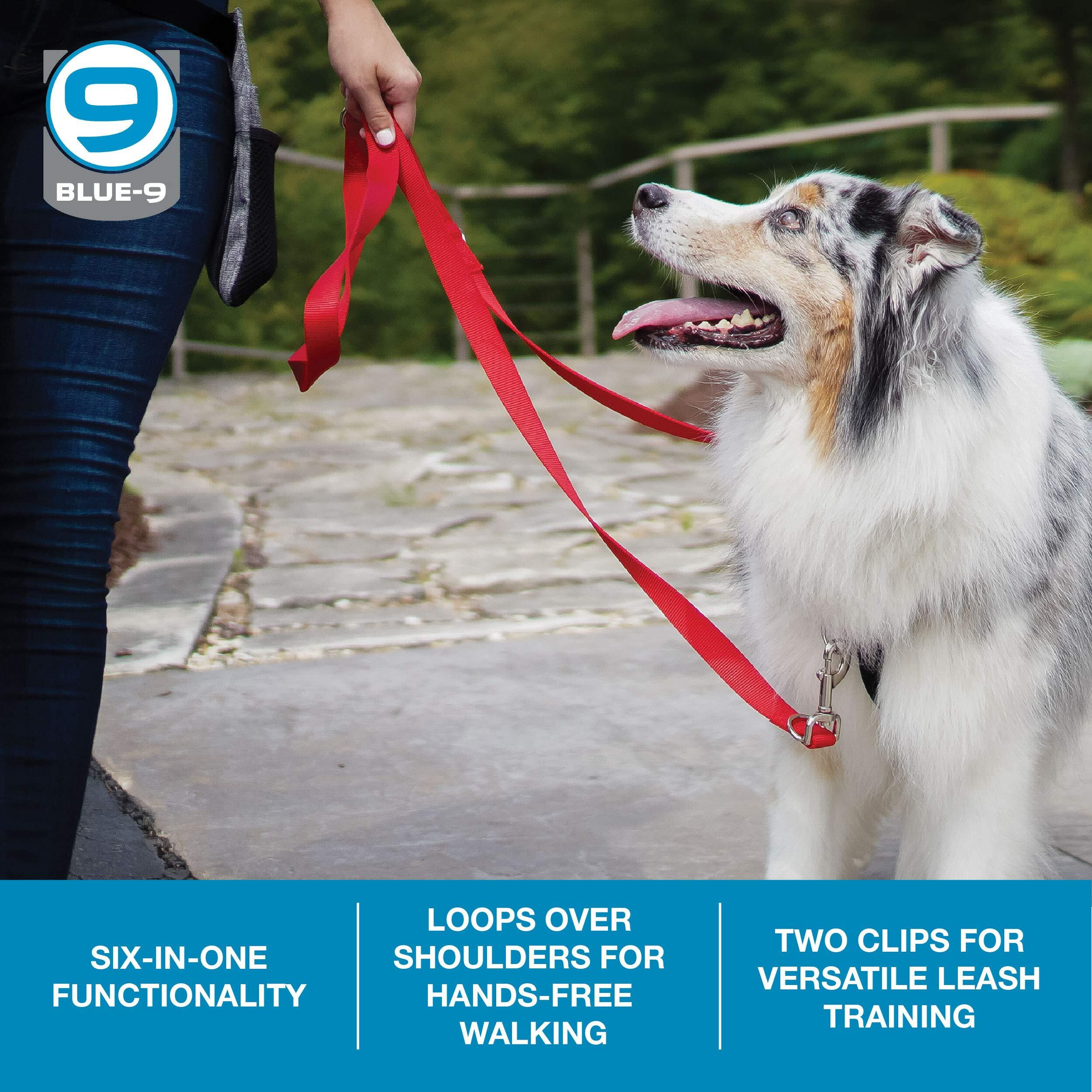 Blue-9 Multi-Function Hands Free Dog Leash  Double Attachment 6 Foot Adjustable Lead For Obedience  Running  And Agility Training (Red  Medium Large)