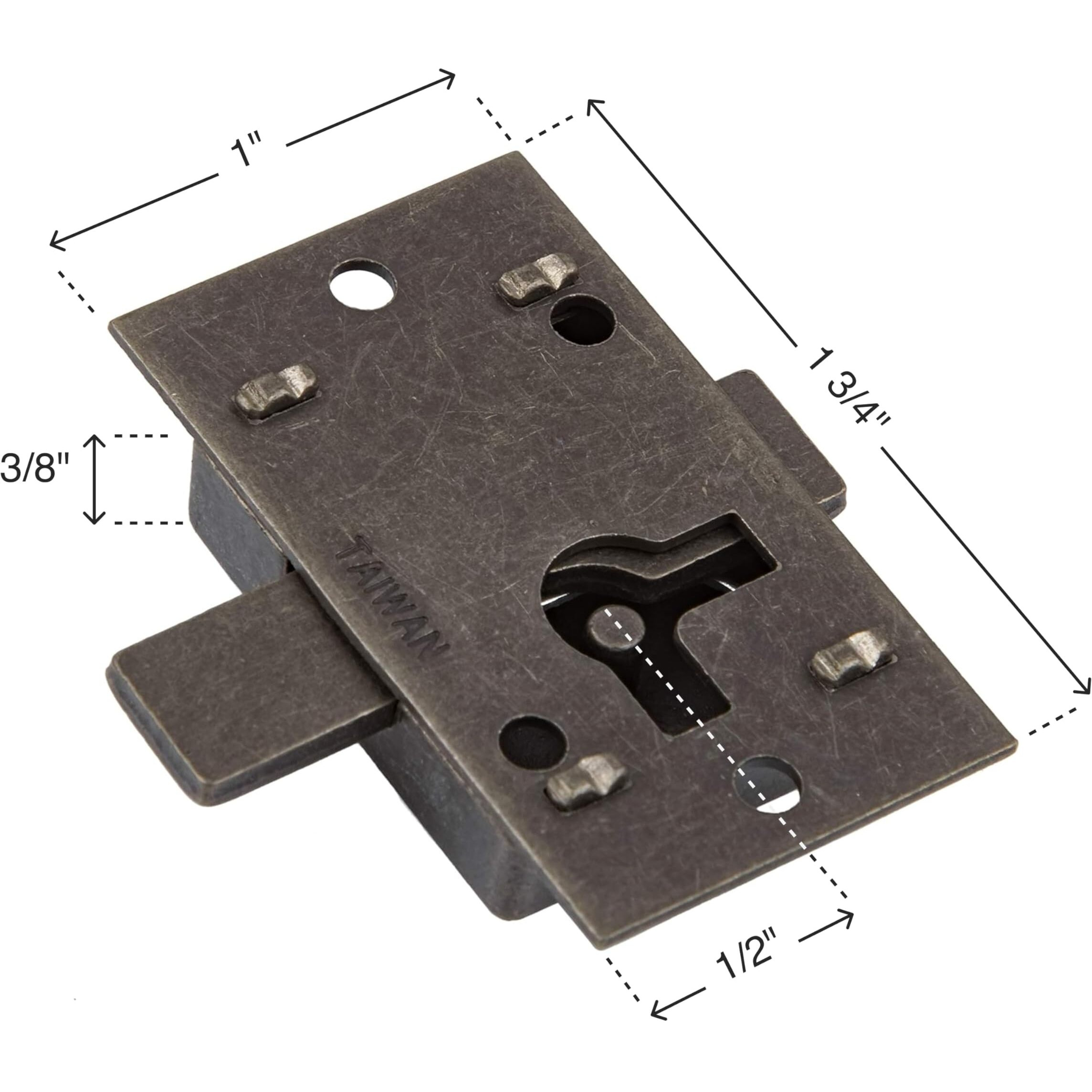 Small Antique Brass Flush Mount Cabinet Door Lock With Key - 1"" Wide X 1 3/4"" High - Vintage Lock And Key For Furniture Doors And Drawers | Ua-030-Lab
