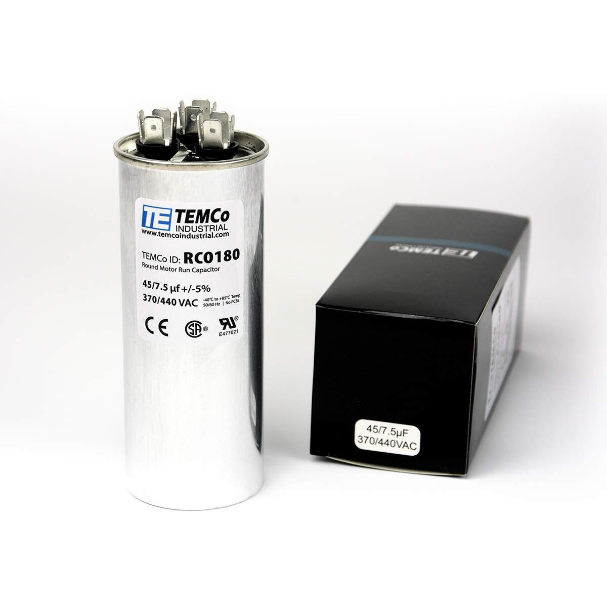 Temco 45+7.5 Uf/Mfd 370-440 Vac Volts Round Dual Run Capacitor 50/60 Hz Ac Electric - Lot -1 (Optional Uf/Mfd  Voltage And Lot Quantities Available)