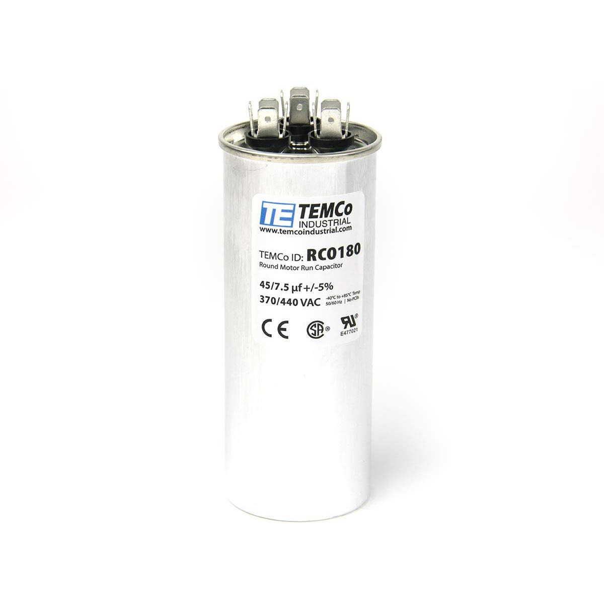 Temco 45+7.5 Uf/Mfd 370-440 Vac Volts Round Dual Run Capacitor 50/60 Hz Ac Electric - Lot -1 (Optional Uf/Mfd  Voltage And Lot Quantities Available)