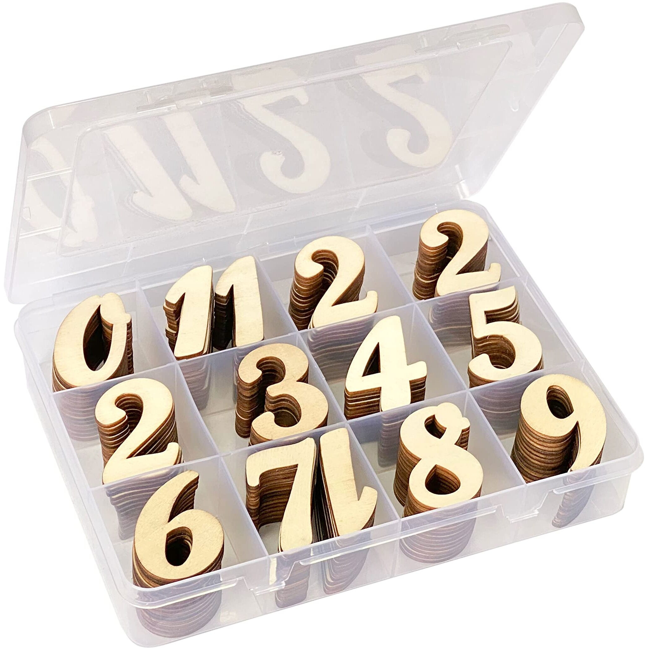 2 Inch 196 Pieces Wooden Numbers Unfinished Wood Numbers 0-9 For Crafts With Sorting Grid Organizer