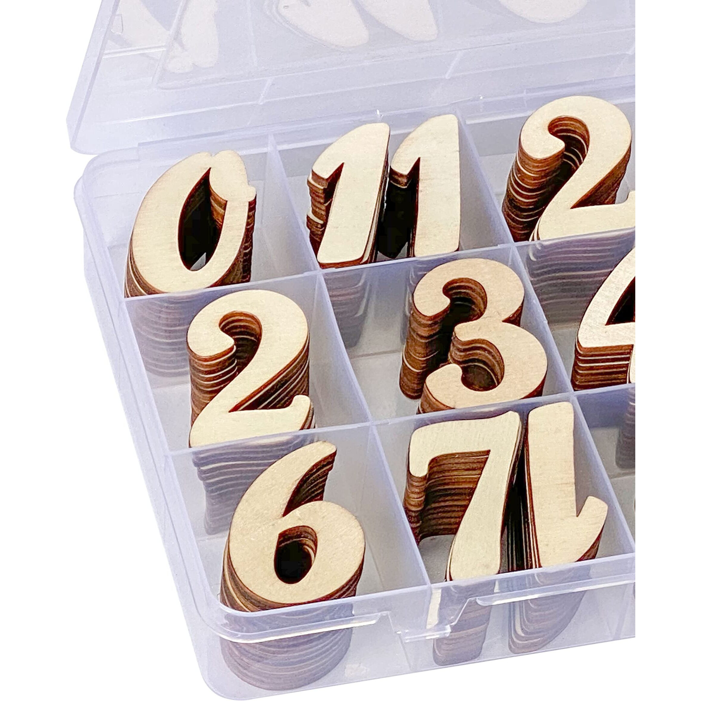2 Inch 196 Pieces Wooden Numbers Unfinished Wood Numbers 0-9 For Crafts With Sorting Grid Organizer