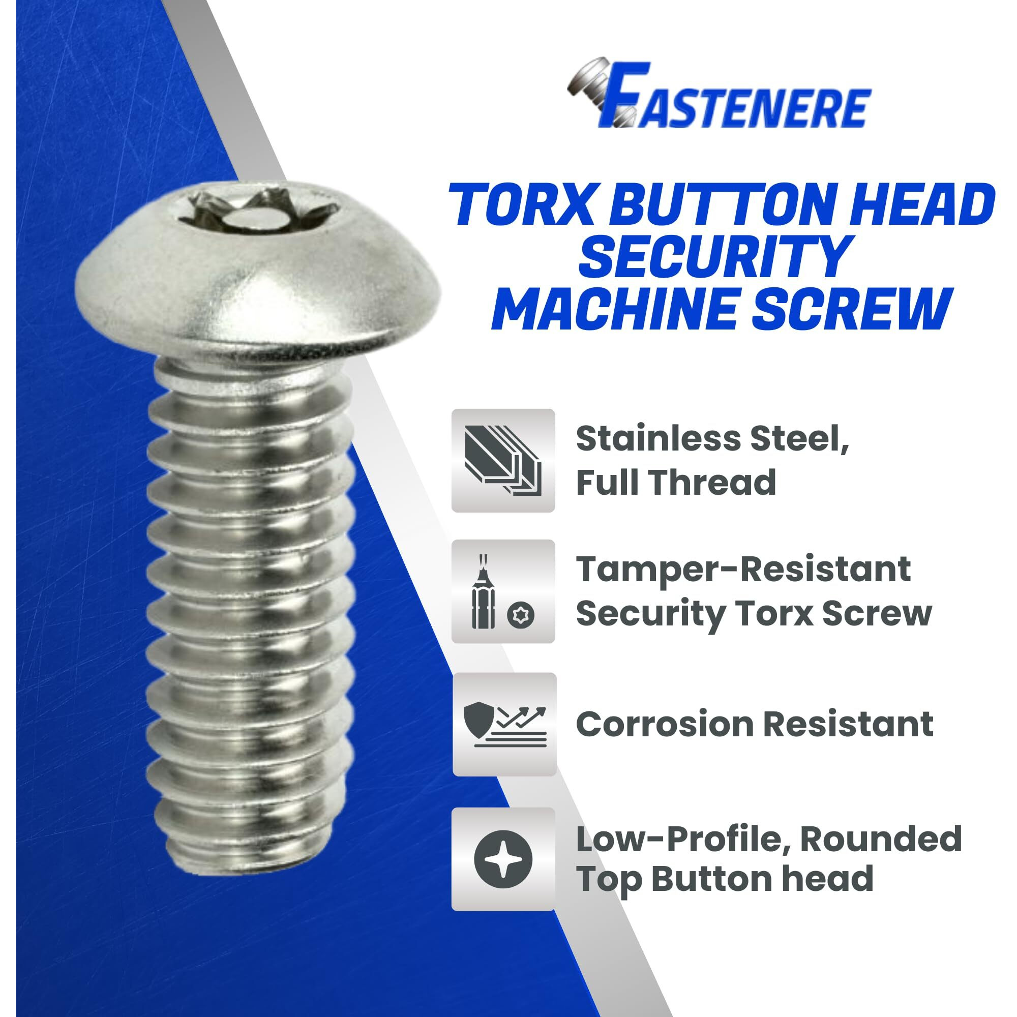 Fastenere Torx Security Machine Screws - 8-32 X 1/2"" (25-Pack) Stainless Steel  Tamper-Resistant  Button Head Screws  Bolt Screw For Higher Level Of Safety & Theft Prevention