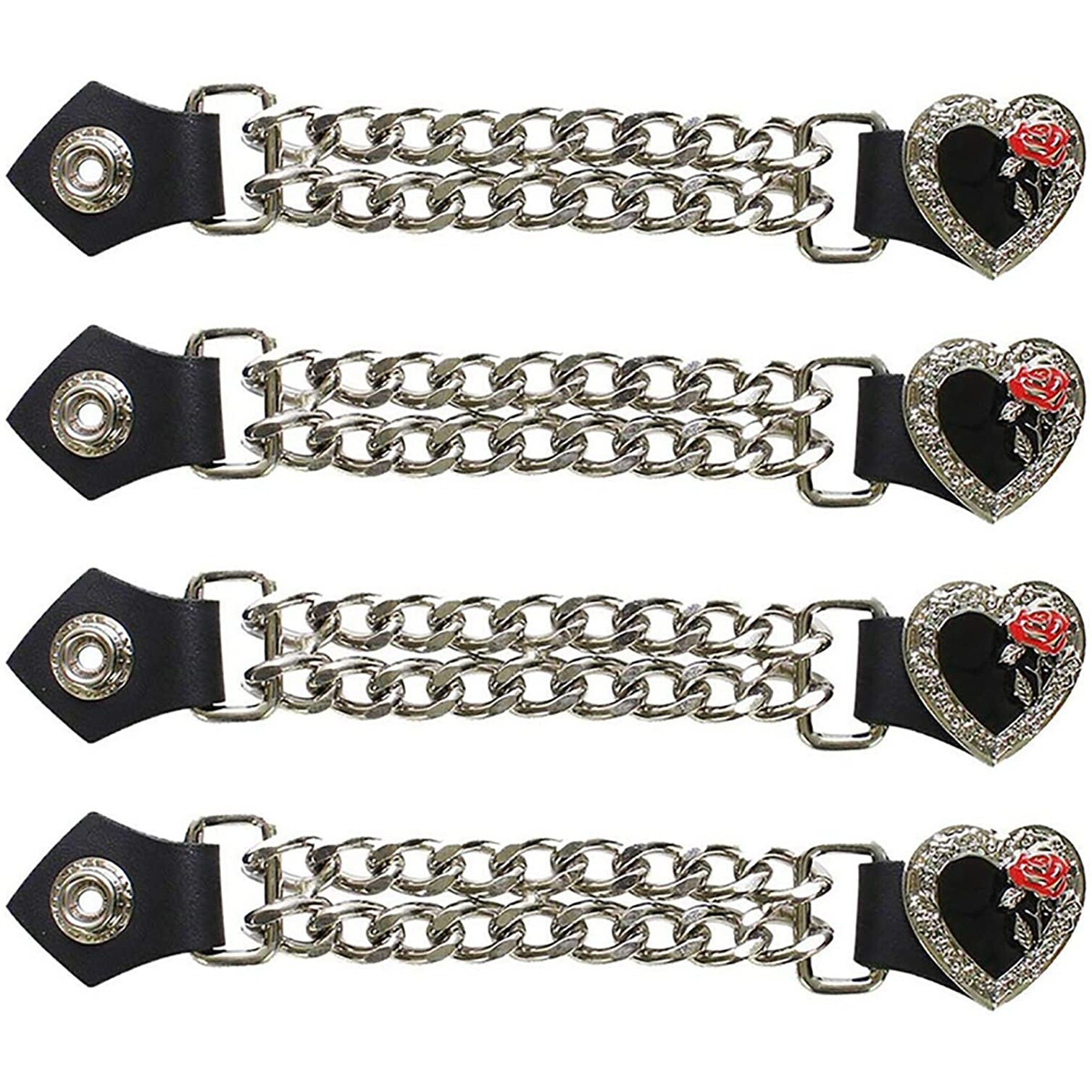 Dream Apparel 4 Pcs Vest Extenders For Women Motorcycle  Faux Leather Biker Vest Extender With Double Chains  Motorcycle Vest Chains With Snaps