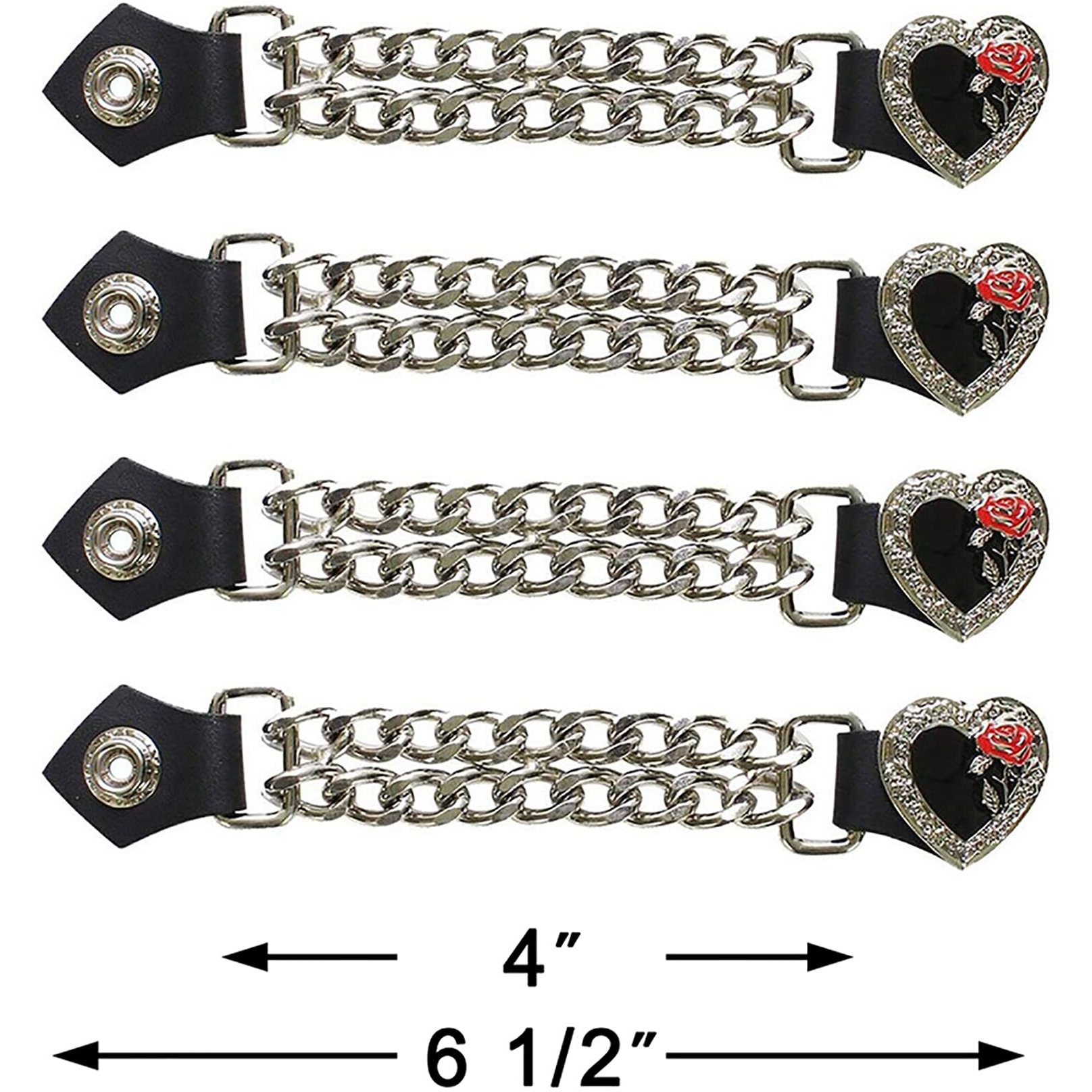 Dream Apparel 4 Pcs Vest Extenders For Women Motorcycle  Faux Leather Biker Vest Extender With Double Chains  Motorcycle Vest Chains With Snaps