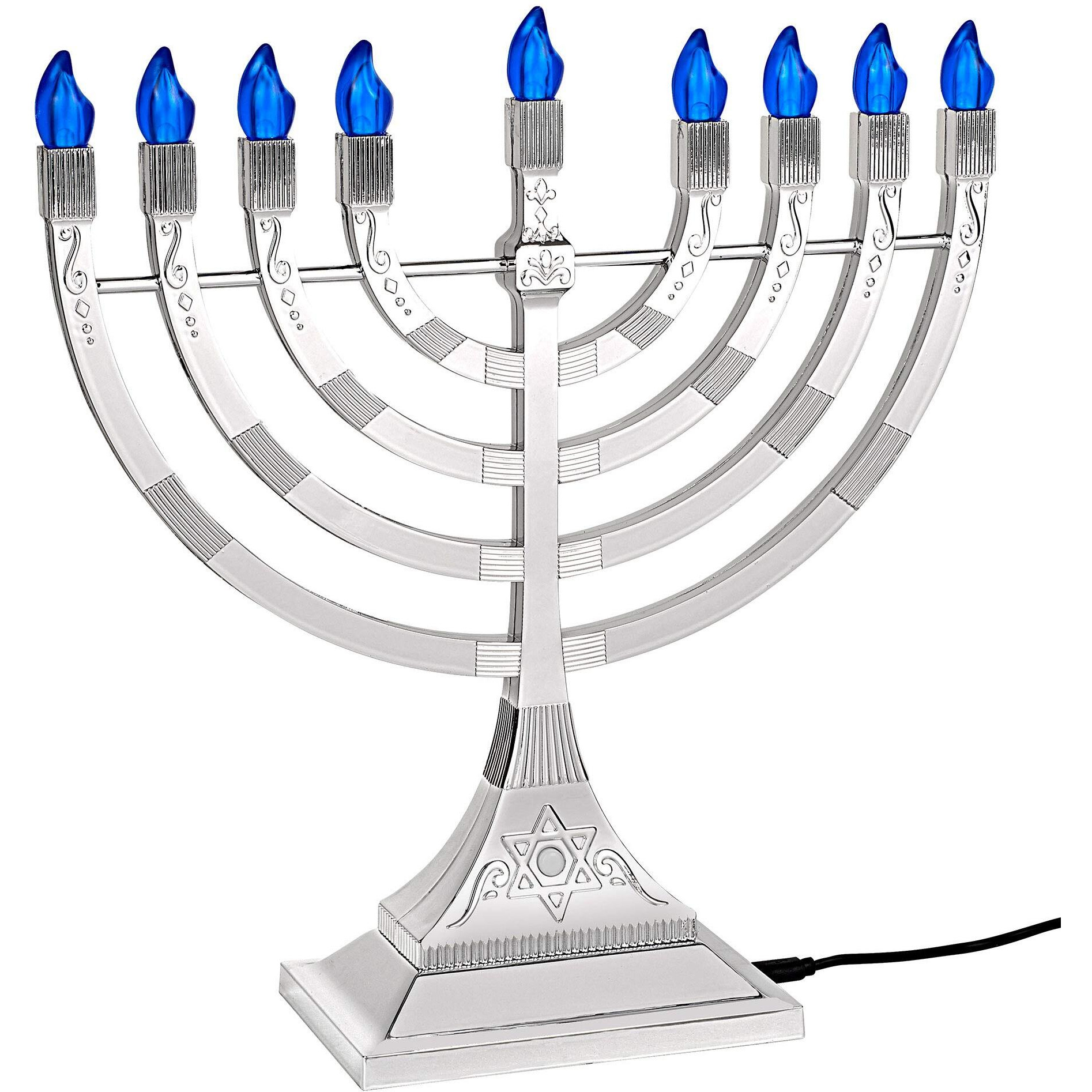 Electric Chanukah Menorah With Flame Shaped Led Bulbs - Batteries Or Usb Powered Electronic Minorah - 4' Cable Included Hanukkah Battery Menorahs By Zion Judaica (Silver)