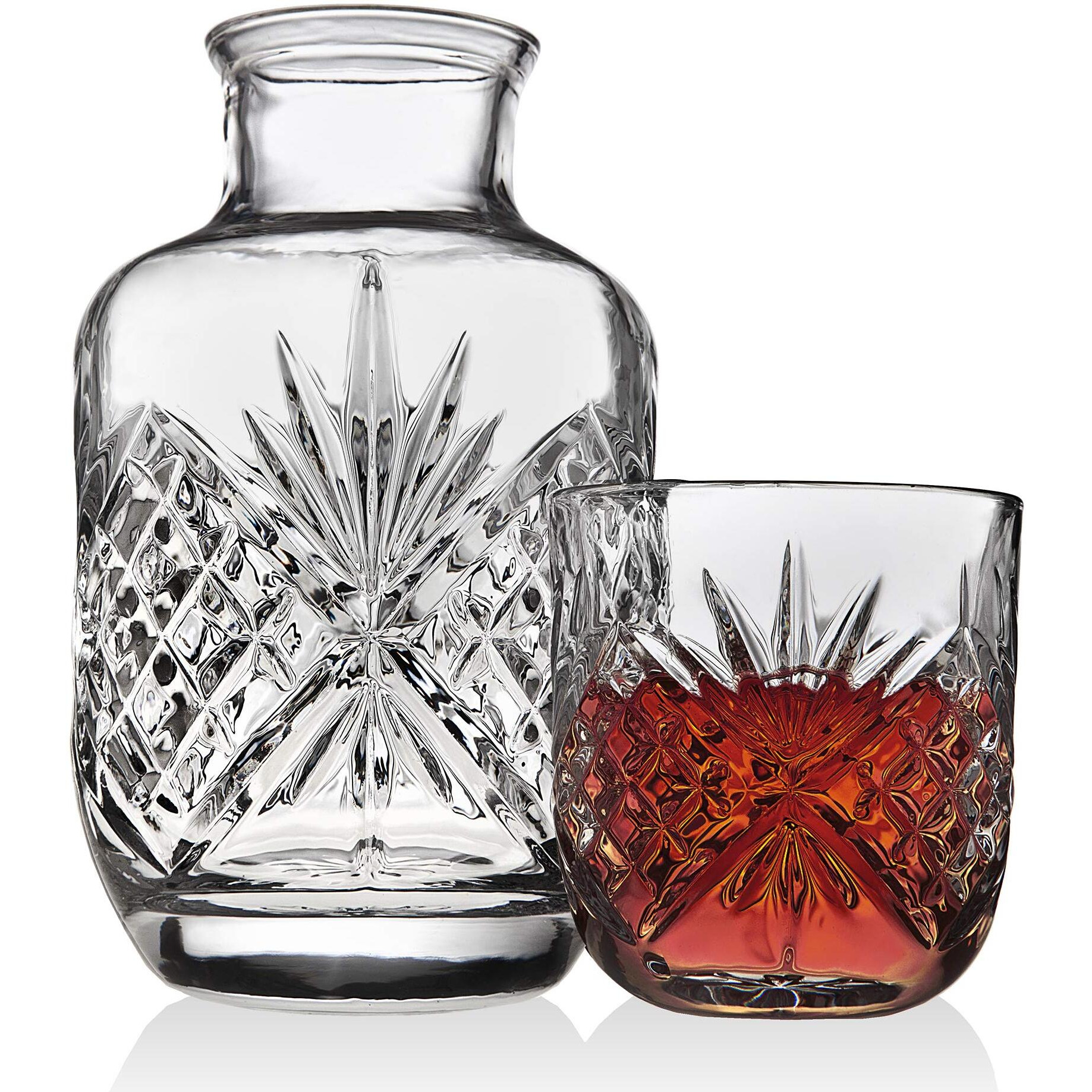 Lefonte Crystal Bedside Night Carafe Pitcher And Water Glass Tumbler Set  Bedroom Nightstand Water Pitcher And Cup Set