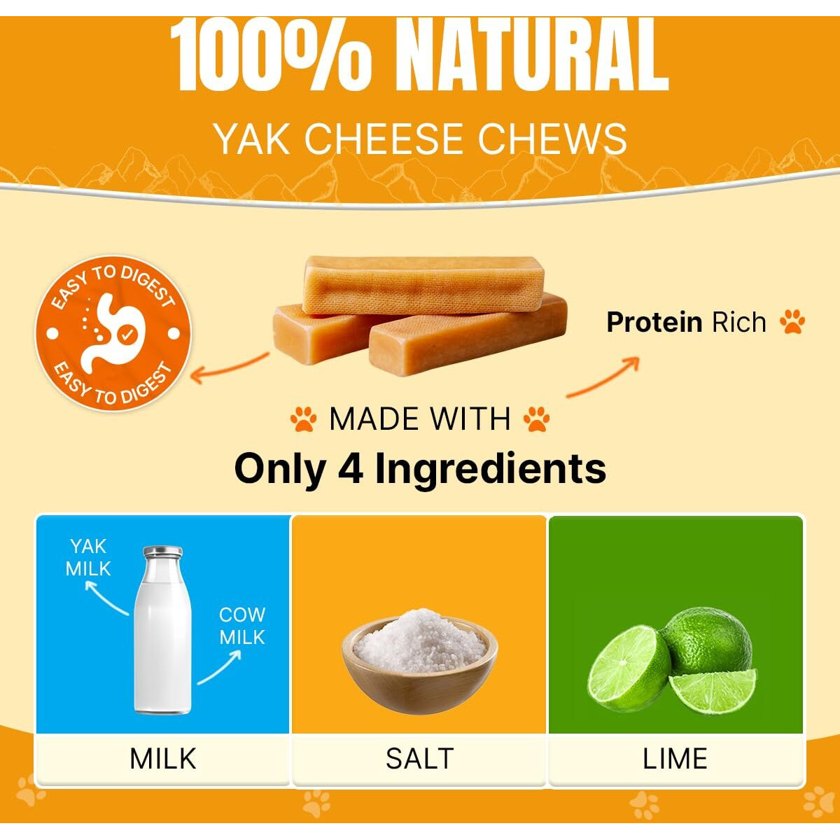 Tibetan Dog Chew Yak Cheese Sticks - Natural Handmade Treats For Large Dogs  Long-Lasting  Easy To Digest With No Additives  Rawhide  Grains  Or Gluten  Perfect For Aggressive Chewers  5 Chews