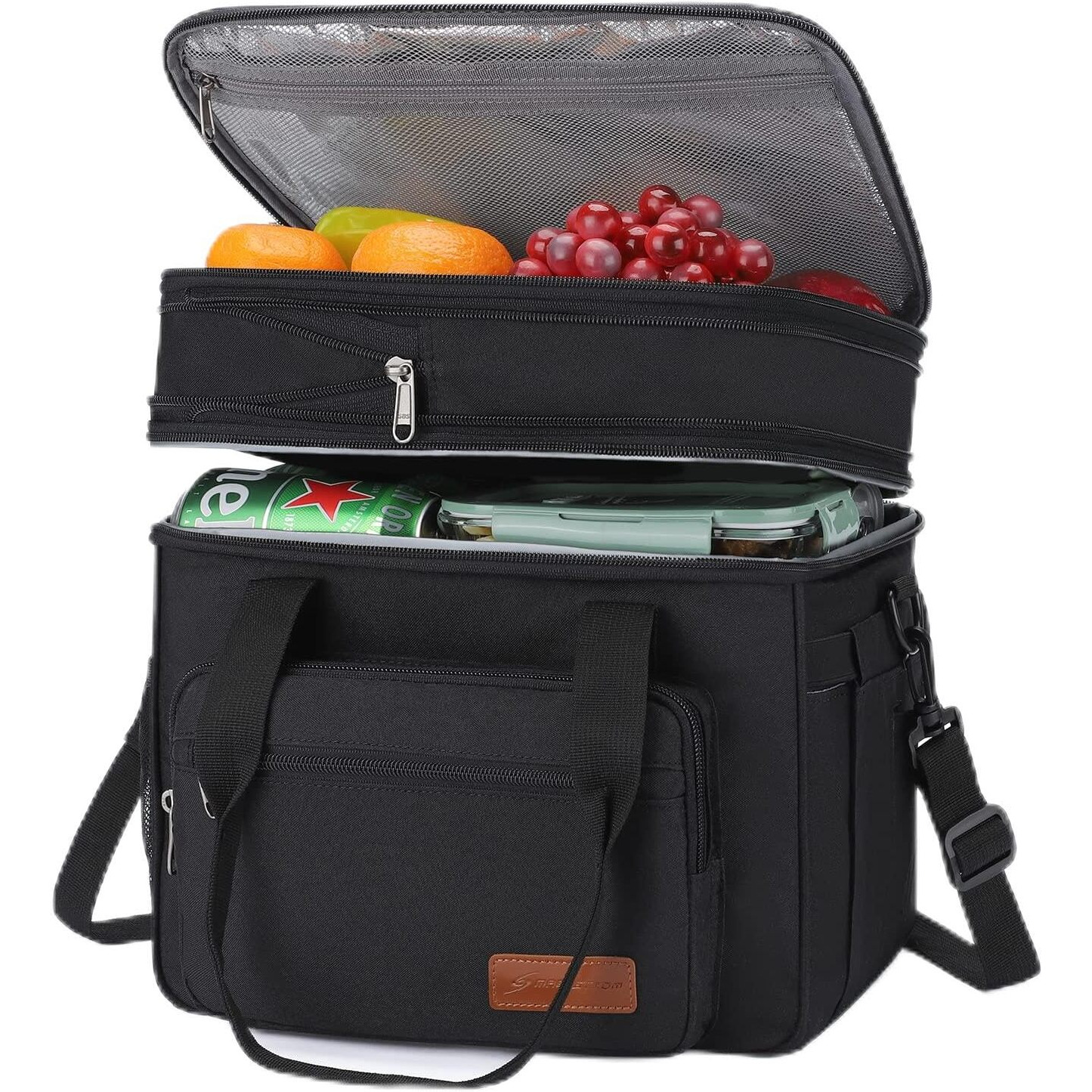 Maelstrom Lunch Box  23L Insulated Lunch Bag  Expandable Double Deck Cooler Bag  Lightweight Leakproof Tote Bag With Side Tissue Pocket  Suit For Men And Women  Black