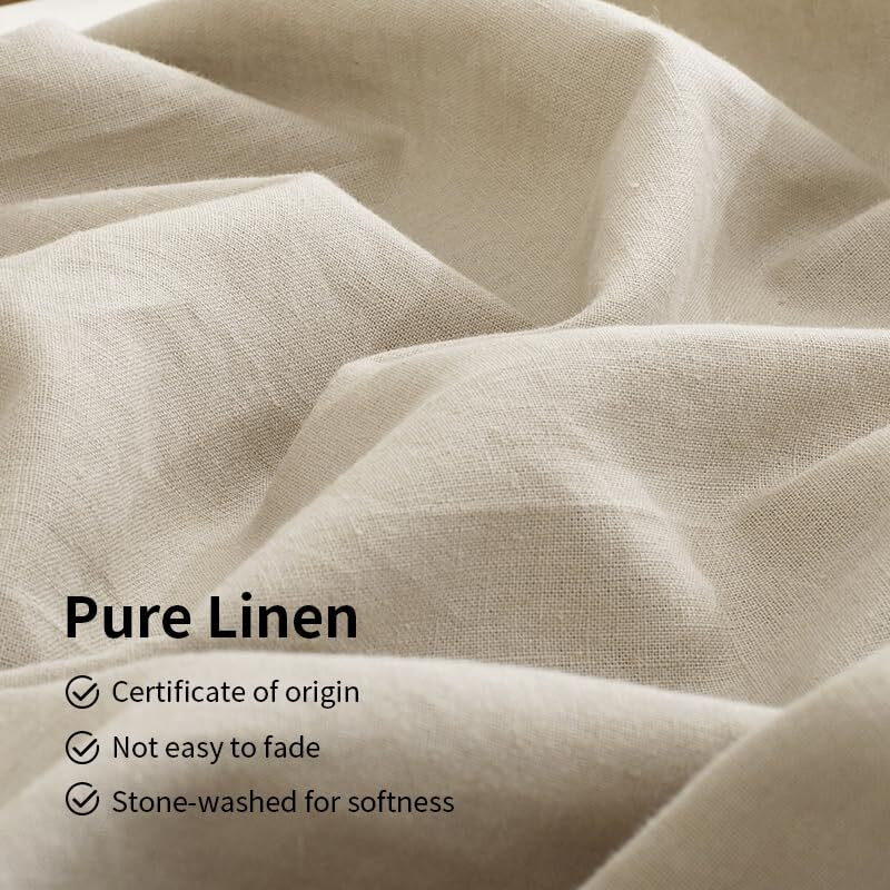 Tumei Linen Sheets Queen Size-100% Linen Bed Sheets Set Queen Size  4Pcs Washed French Flax Linen Sheets Set With Durable Deep Pocket Fitted Sheet & Flat Sheet & 2 Pillowcases  Natural Linen Queen