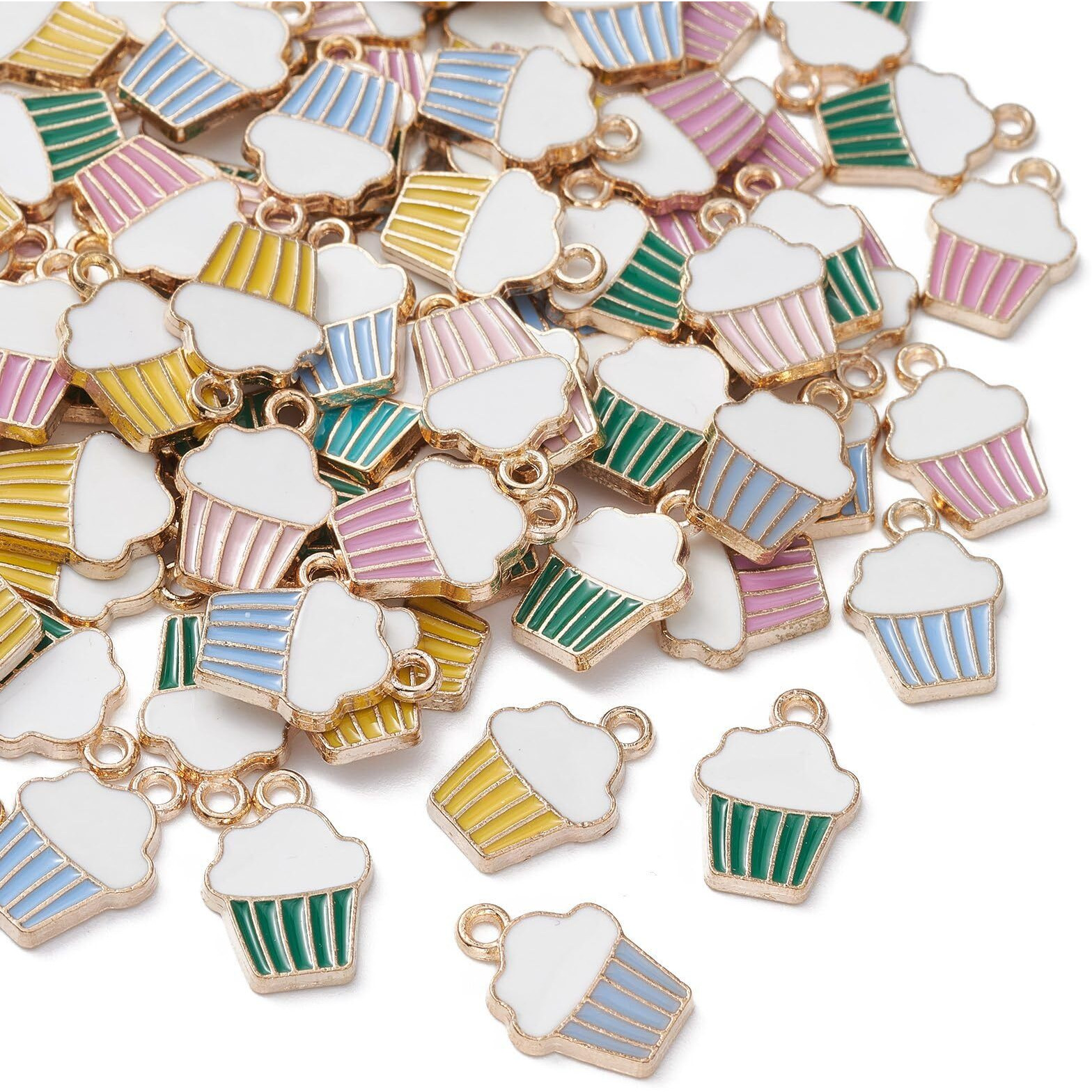 Kitbeads 100Pcs Random Enamel Dessert Charms Colorful Cup Cake Charms Cute Sweet Food Charms For Jewelry Making Bracelets Necklace