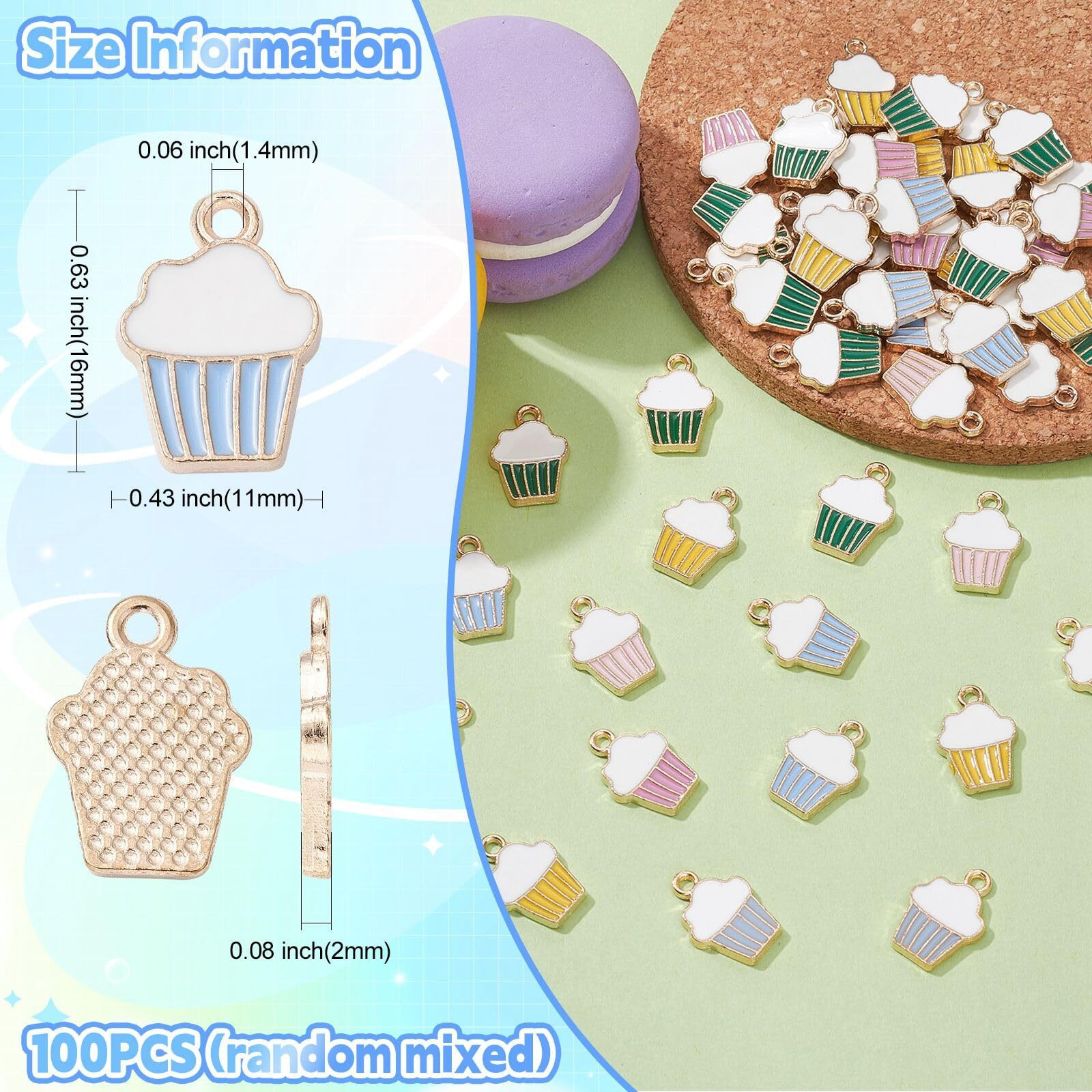 Kitbeads 100Pcs Random Enamel Dessert Charms Colorful Cup Cake Charms Cute Sweet Food Charms For Jewelry Making Bracelets Necklace