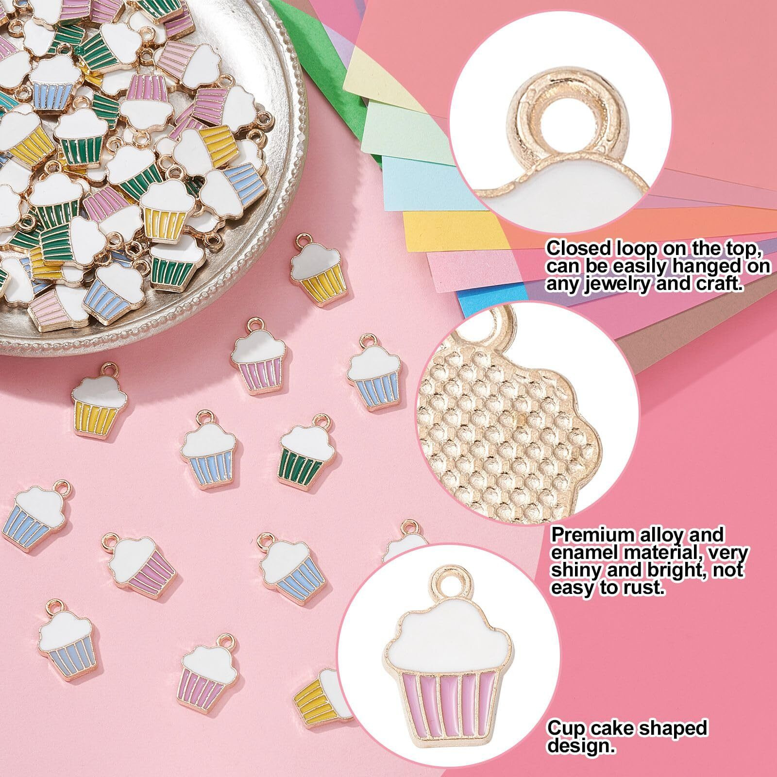Kitbeads 100Pcs Random Enamel Dessert Charms Colorful Cup Cake Charms Cute Sweet Food Charms For Jewelry Making Bracelets Necklace
