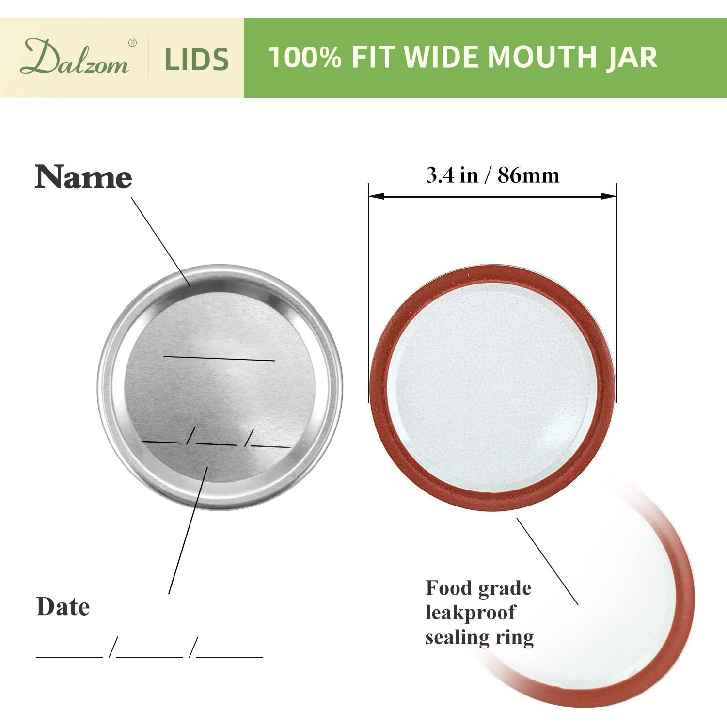 Dalzom 48Pcs Canning Lids With Rings Wide Mouth  Premium Mason Jar Lids With Bands/Rings For Wide Mouth Ball  Kerr Jars - Food Grade Material  100% Fit & Airtight For Wide Mouth Mason Jars