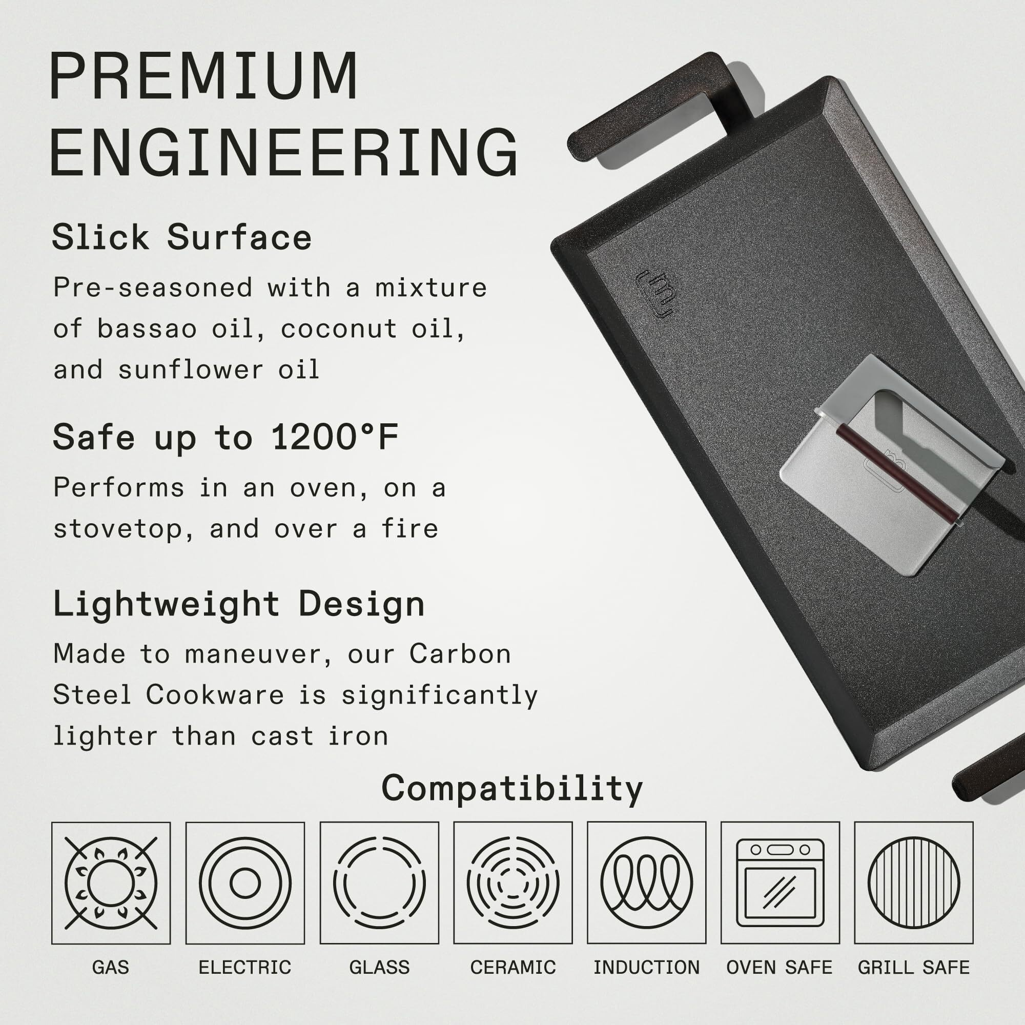 Made In Cookware - Carbon Steel Griddle + Grill Press - (Like Cast Iron  But Better) - Professional Cookware - Crafted In Sweden - Induction Compatible