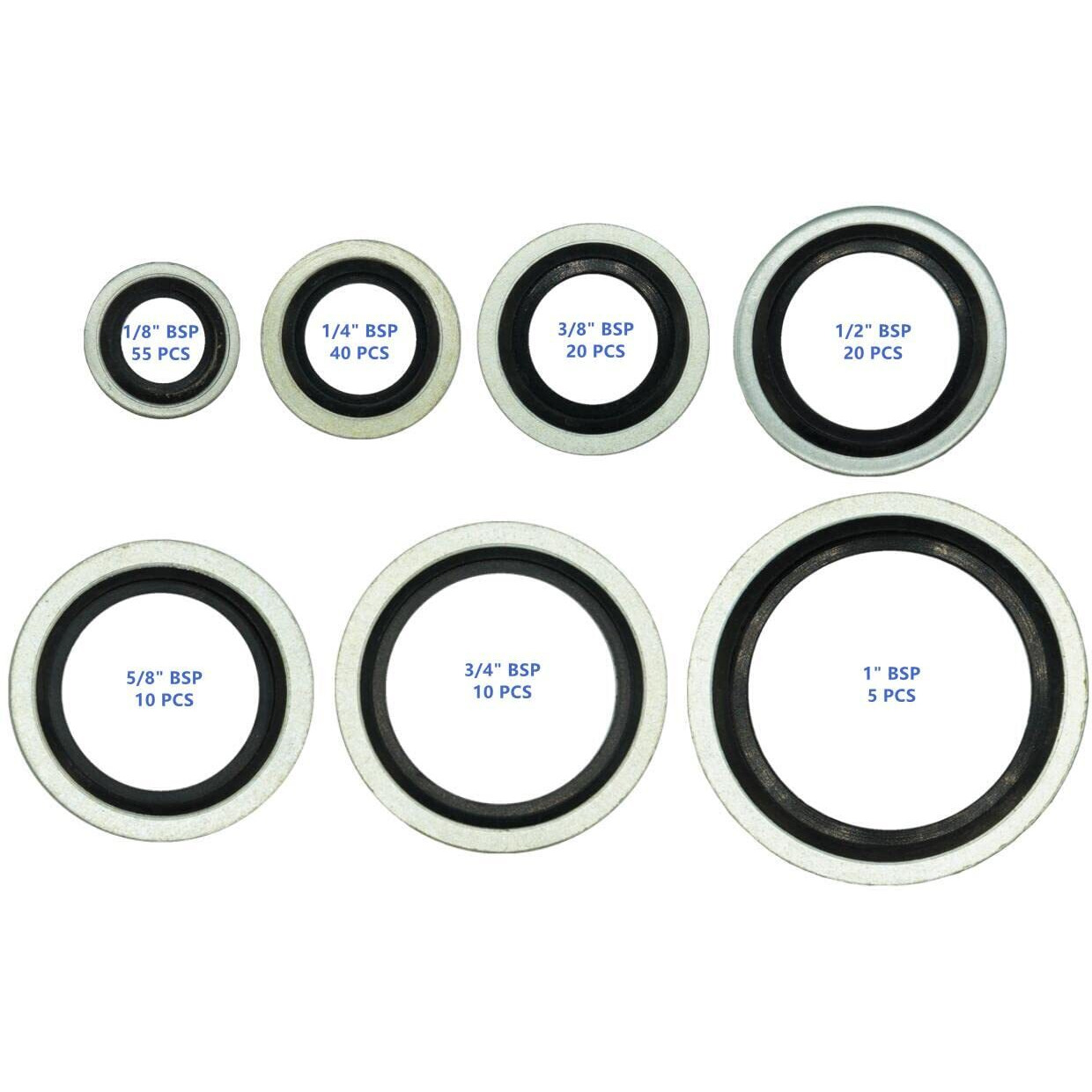 Dsnaduo 160Pcs  7 Sizes Bsp Dowty Self-Centered Bonded Seal Oil Washers Gasket Assortment Kit Replace 32300 With Box (1/8  1/4  3/8  1/2  5/8  3/4  1)  For Automotive  Bearings  Pumps