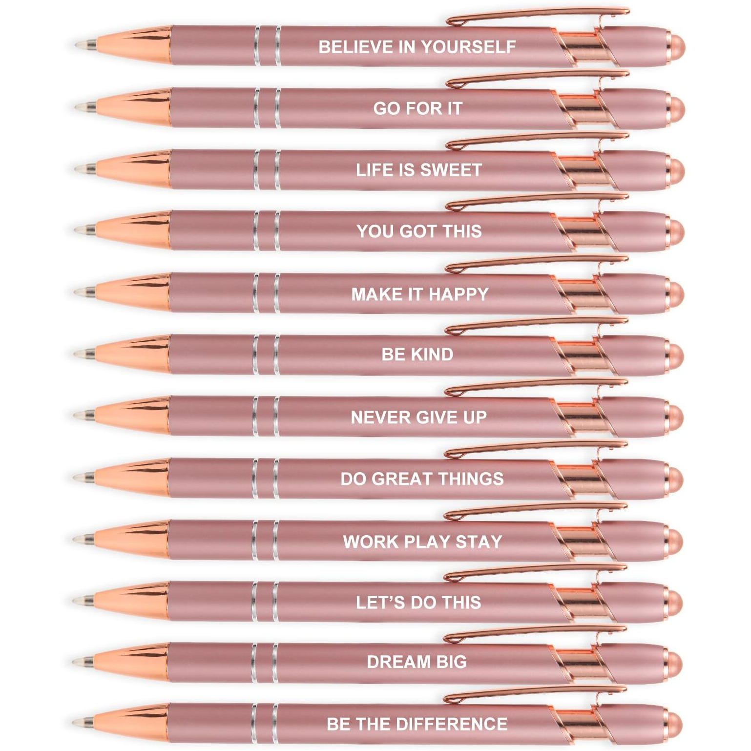 Mengran 12Pcs Rose Gold Pens With Stylus Tip  Black Ink Medium Point Ballpoint Pens Stylus Pens For Touch Screens (12 Rose Gold)