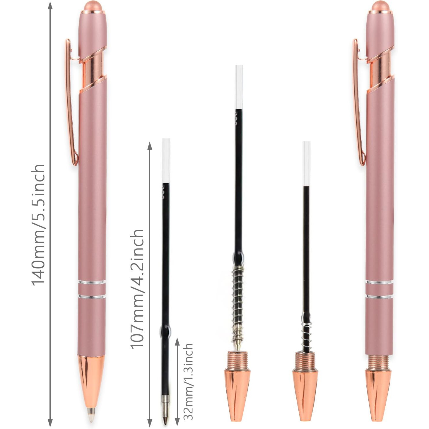 Mengran 12Pcs Rose Gold Pens With Stylus Tip  Black Ink Medium Point Ballpoint Pens Stylus Pens For Touch Screens (12 Rose Gold)